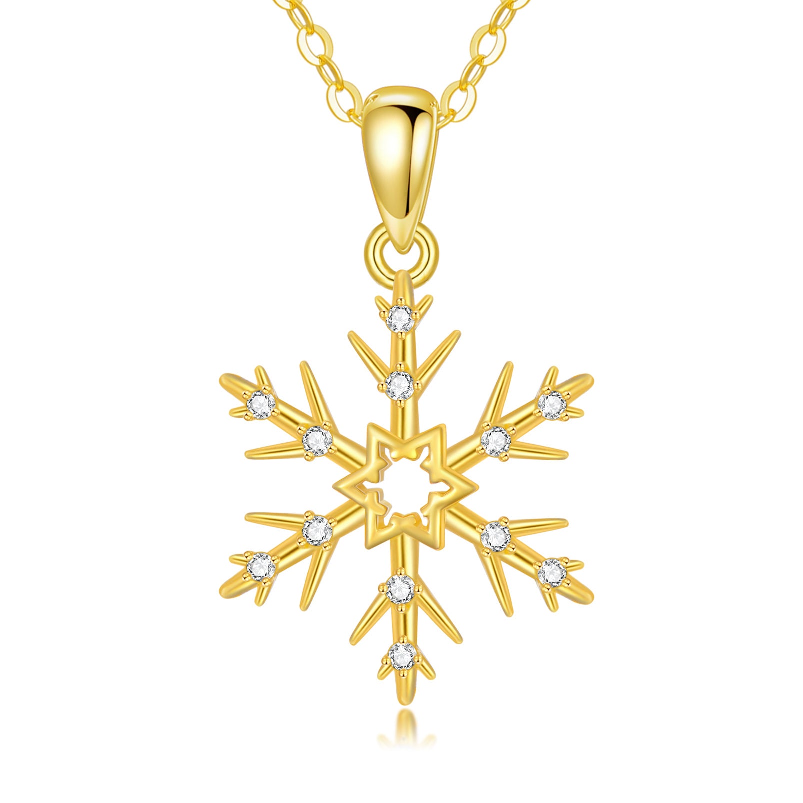 14K Gold Moissanite Snowflake Pendant Necklace