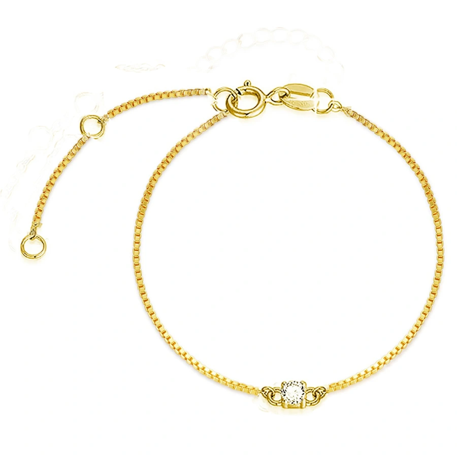 14K Gold Moissanite Square Box Chain Charm Bracelet