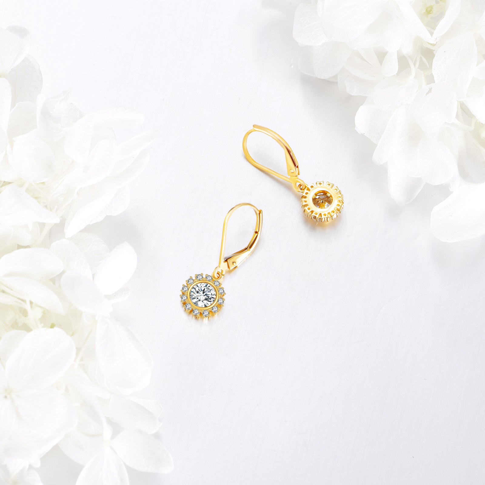 14K Gold Moissanite Sun Lever-back Earrings