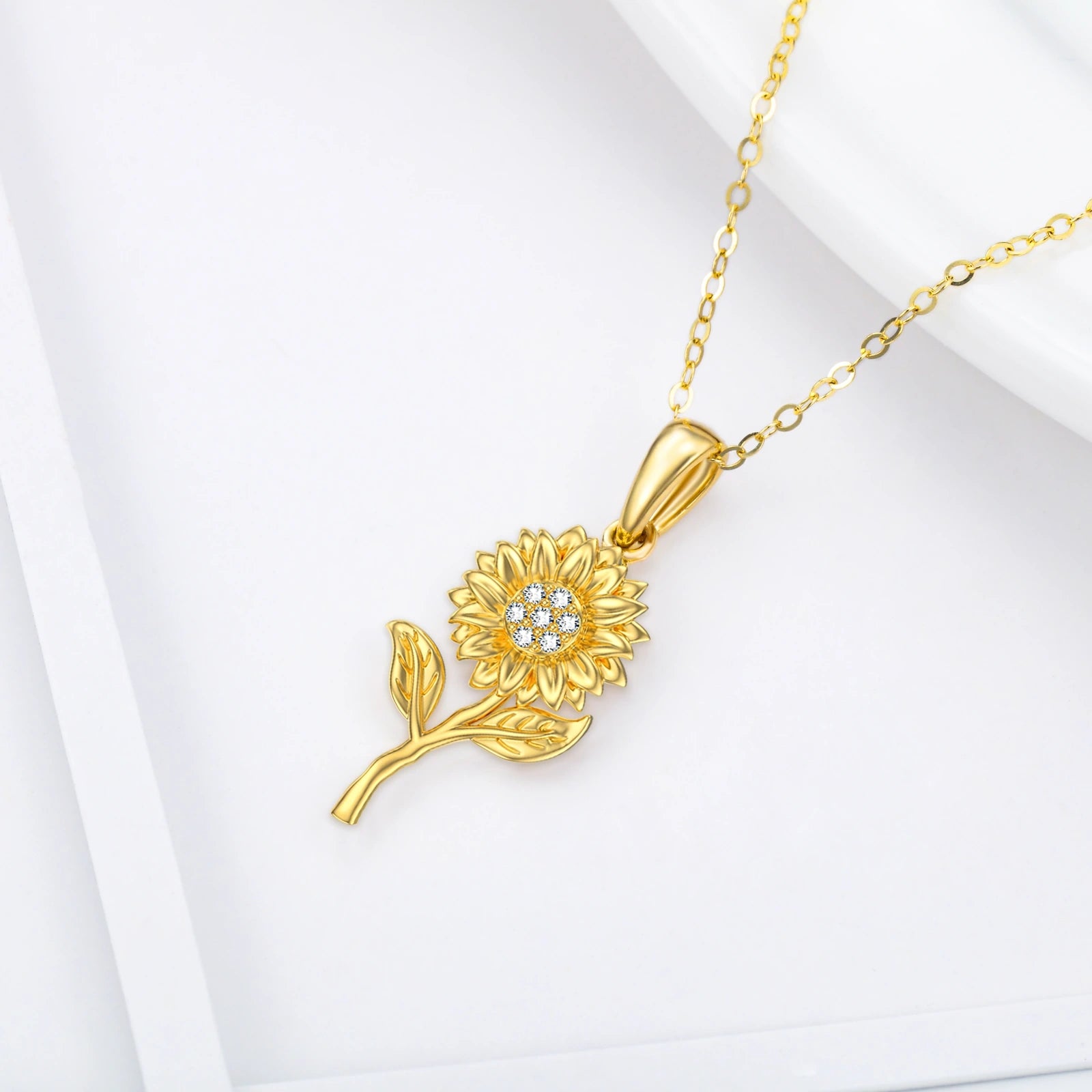 14K Gold Moissanite Sunflower Pendant Necklace