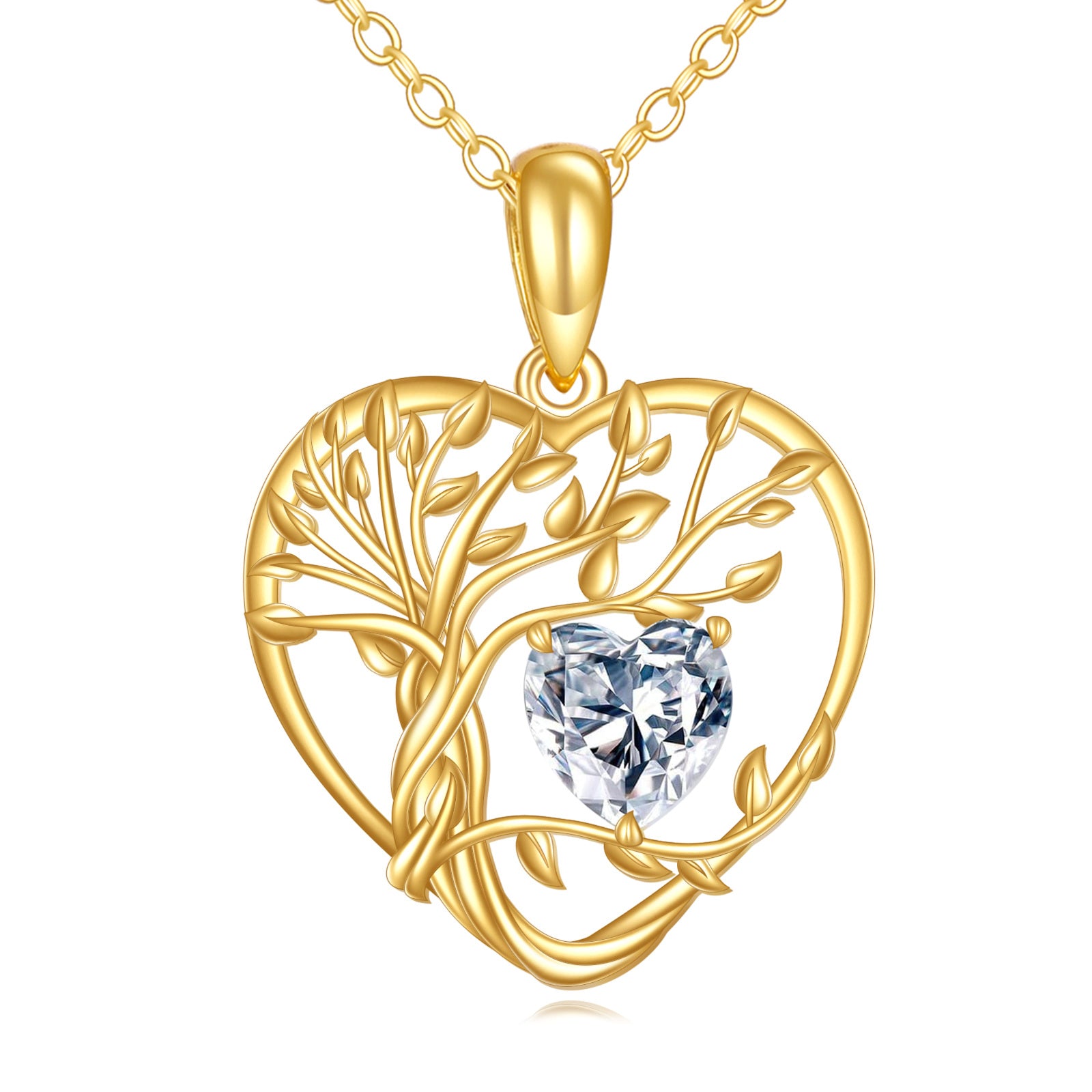 14K Gold Moissanite Tree Of Life & Heart Pendant Necklace