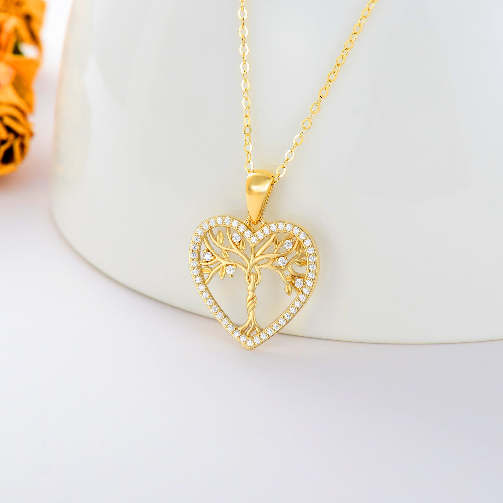 14K Gold Moissanite Tree Of Life & Heart Pendant Necklace