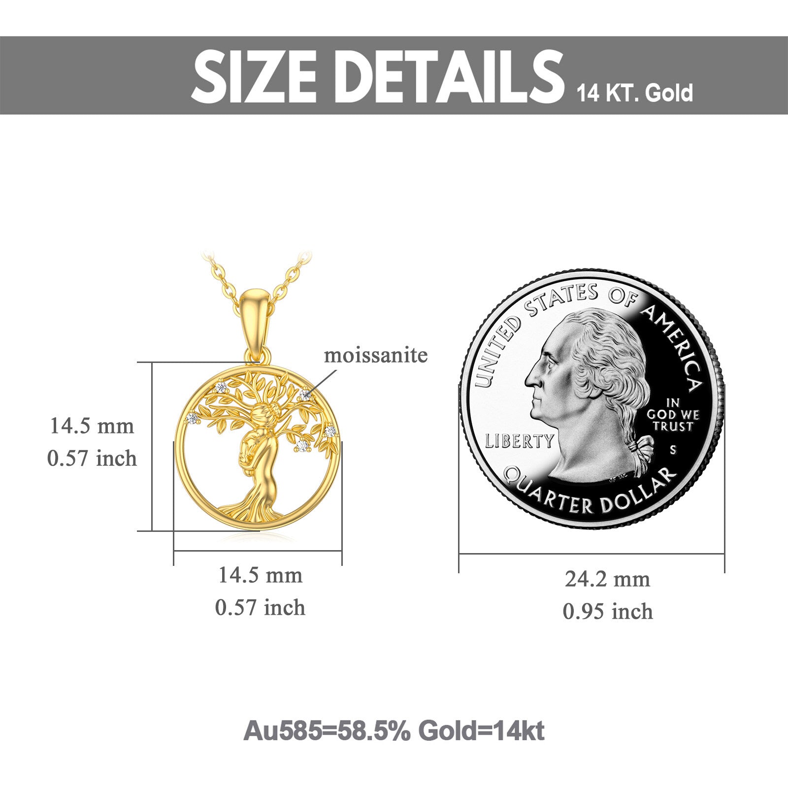 14K Gold Moissanite Tree Of Life Mother & Daughter Pendant Necklace