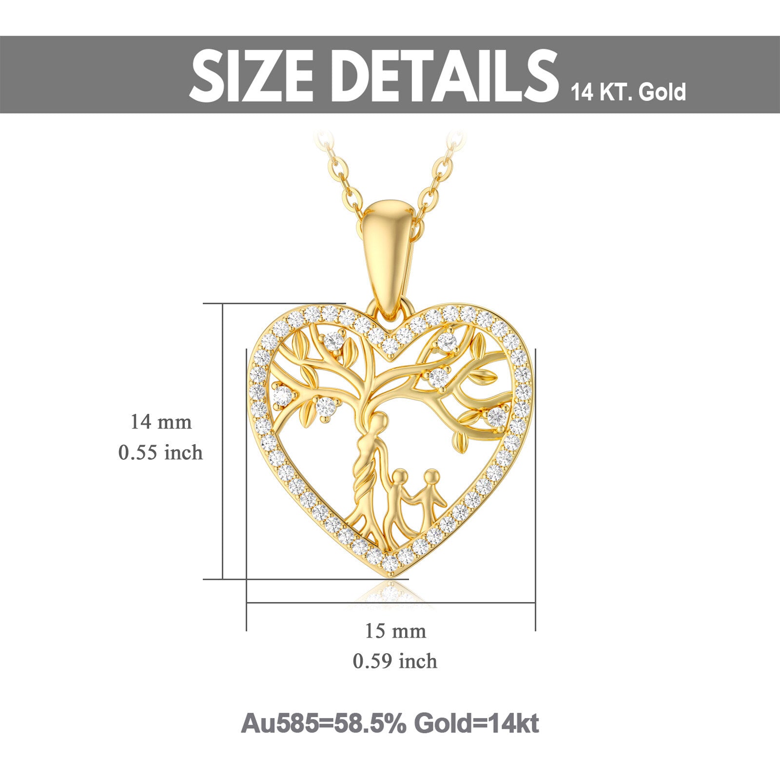 14K Gold Moissanite Tree Of Life & Mother Heart Pendant Necklace
