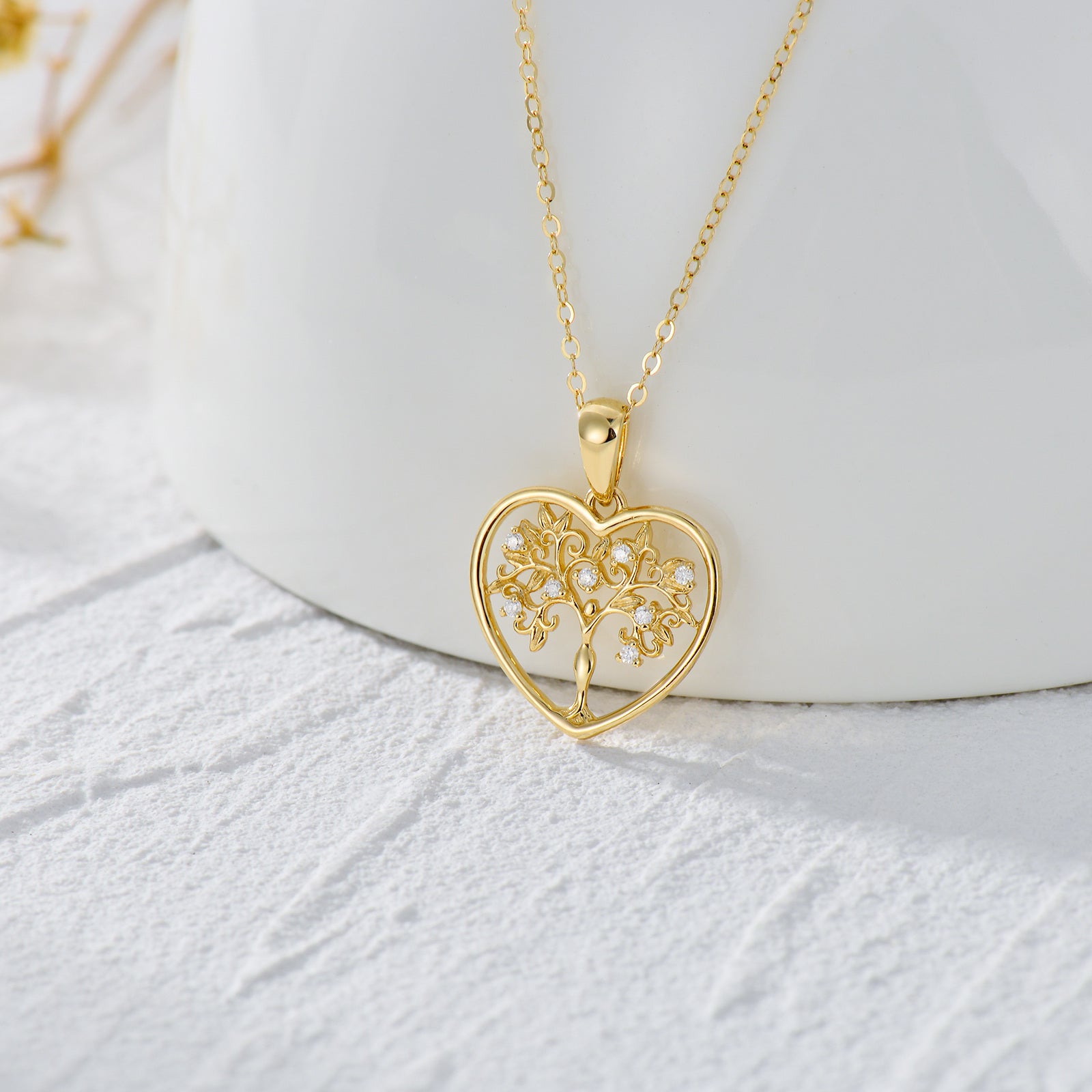 14K Gold Moissanite Tree Of Life Pendant Necklace
