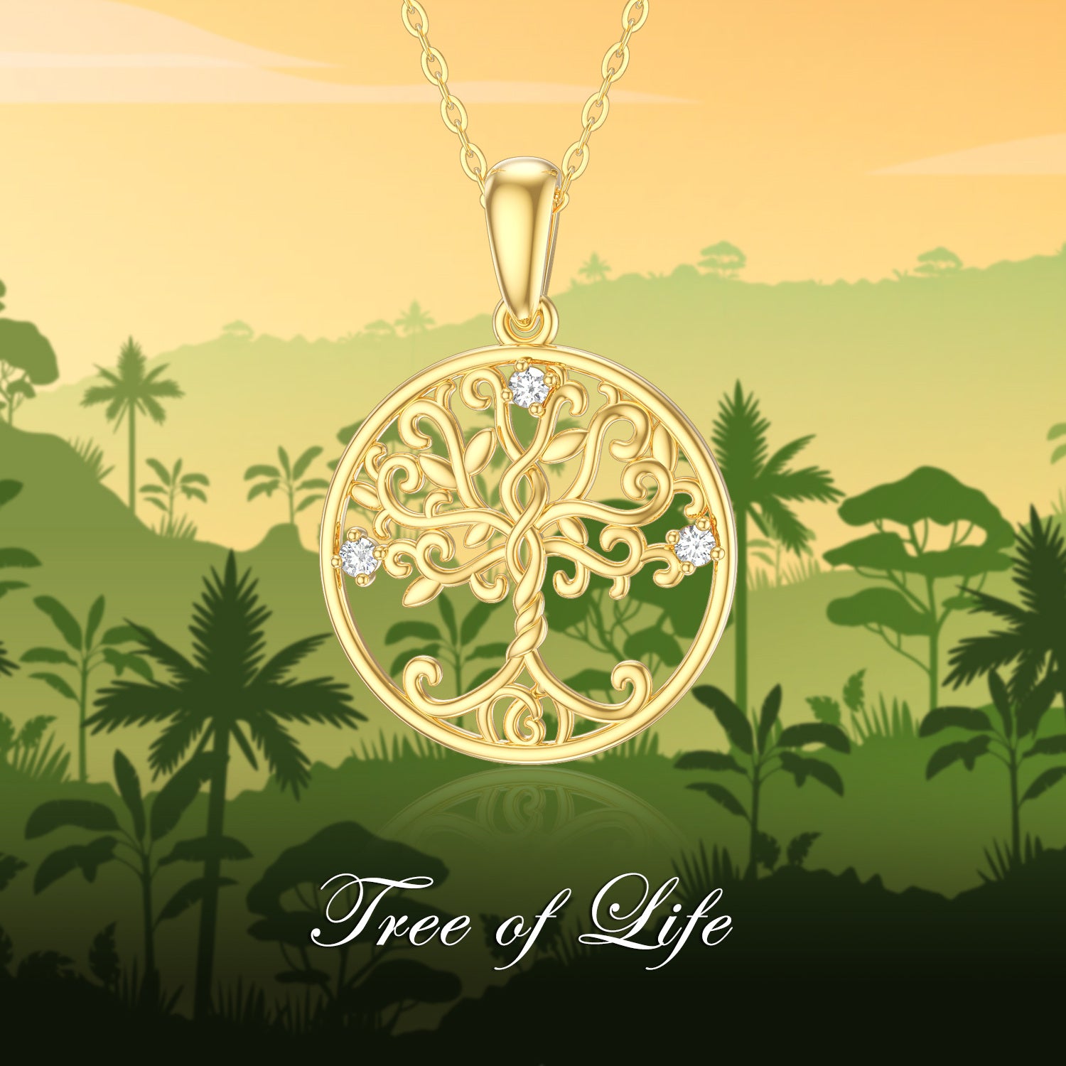 14K Gold Moissanite Tree Of Life Pendant Necklace