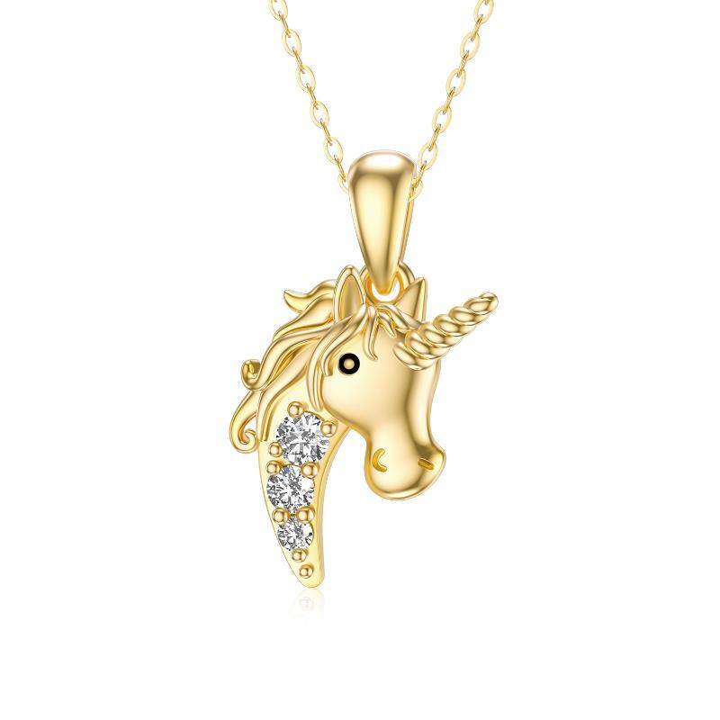 14K Gold Moissanite Unicorn Pendant Necklace