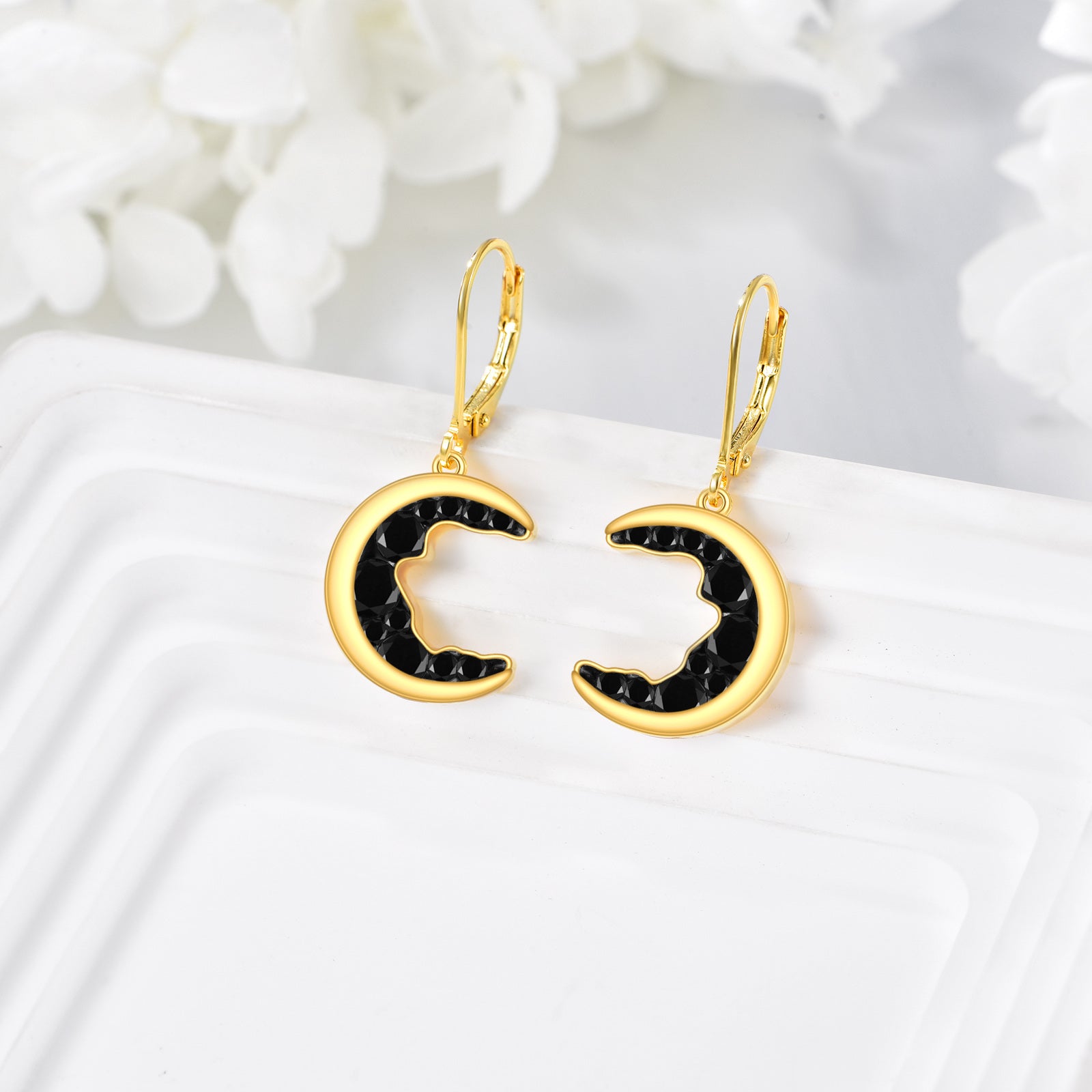 Sterling Silver with Yellow Gold Plated Cubic Zirconia Moon Lever-back Earrings