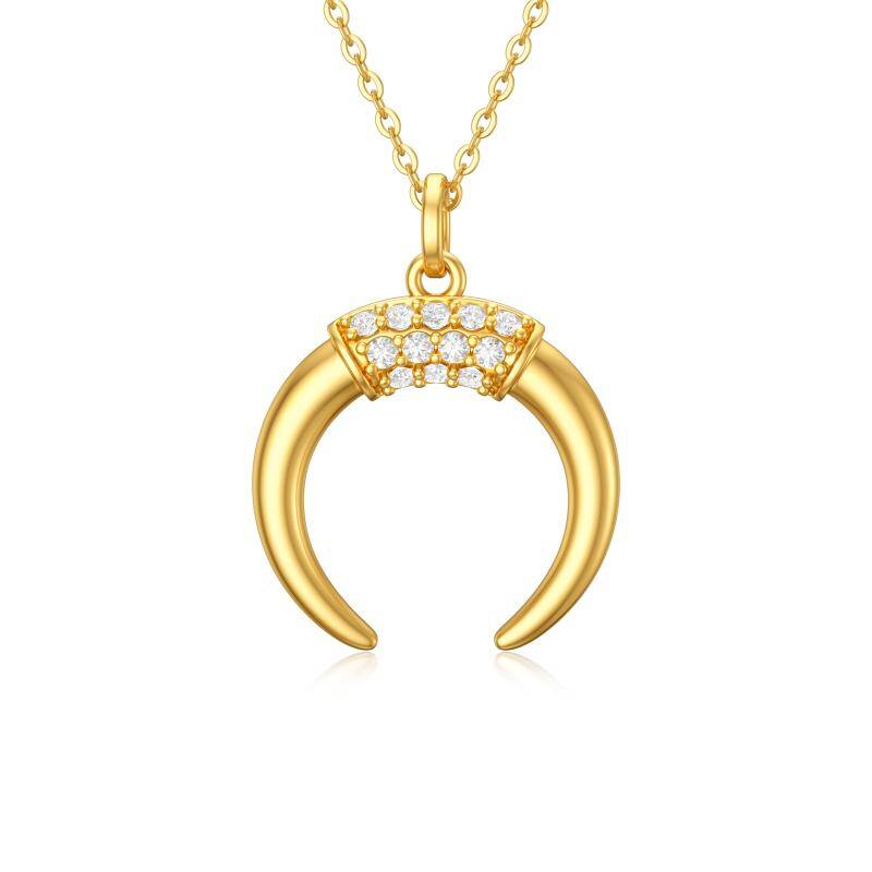 14K Gold Cubic Zirconia Moon Pendant Necklace