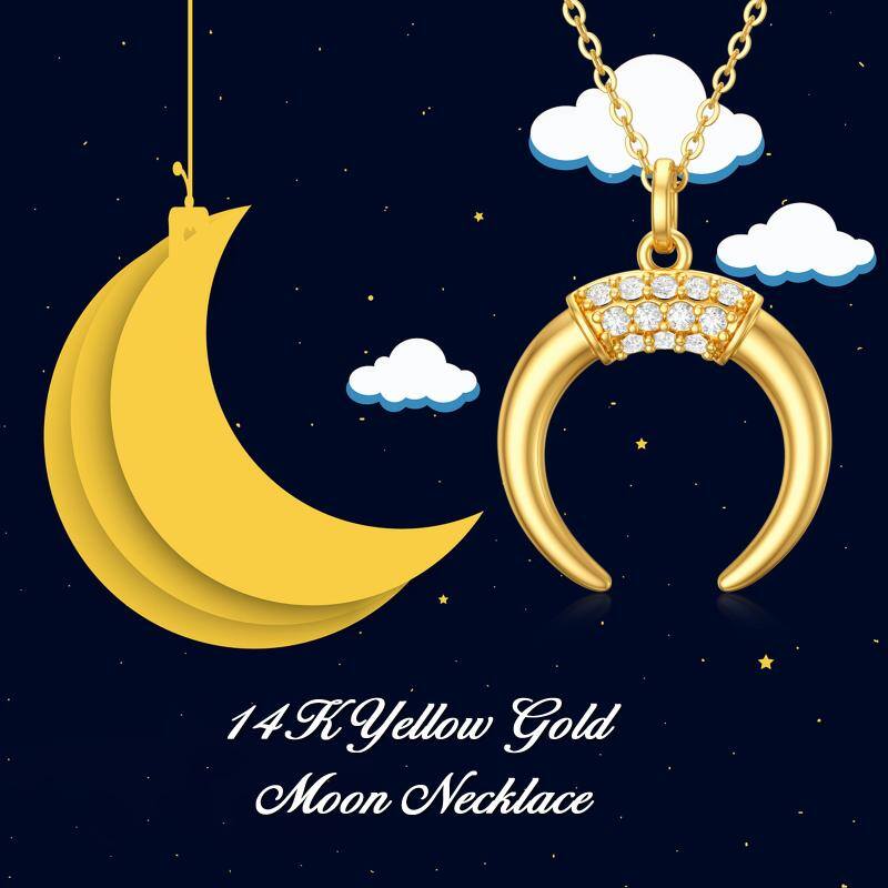 14K Gold Cubic Zirconia Moon Pendant Necklace