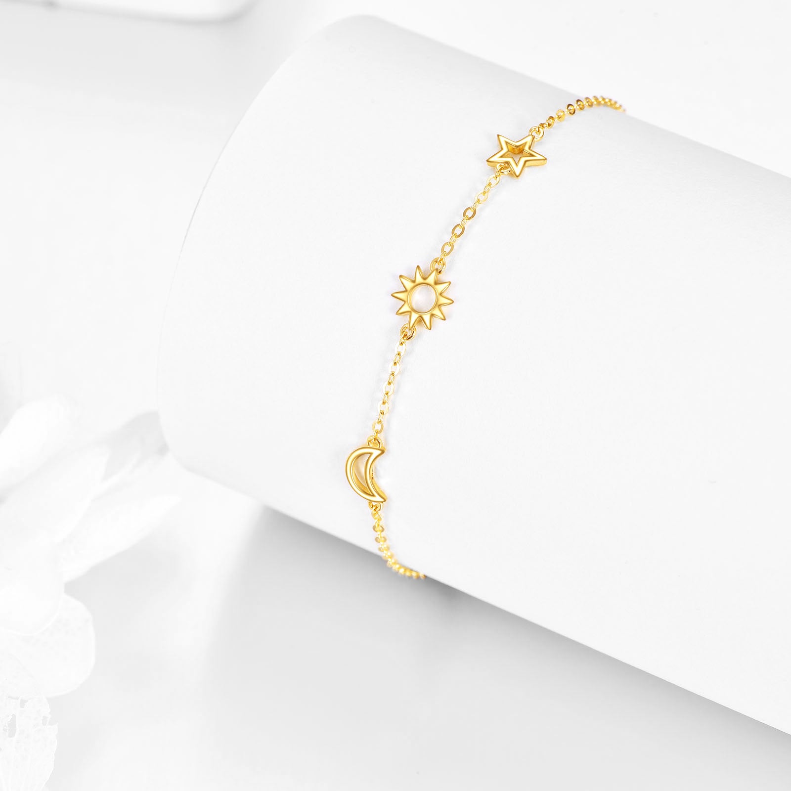 14K Gold Moon & Star Charm Bracelet
