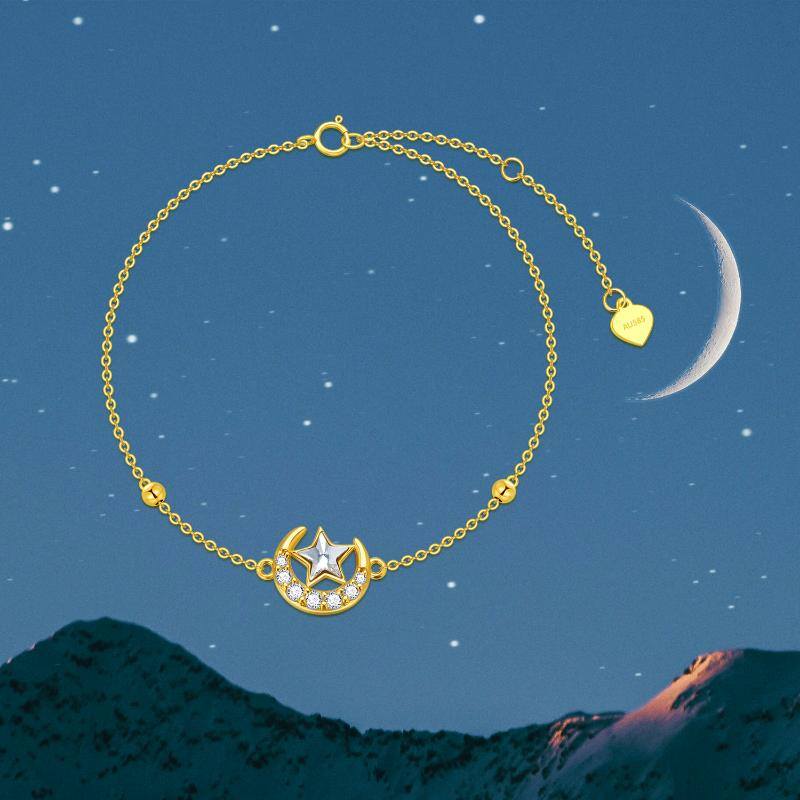 14K Gold Cubic Zirconia Moon & Star Charm Bracelet