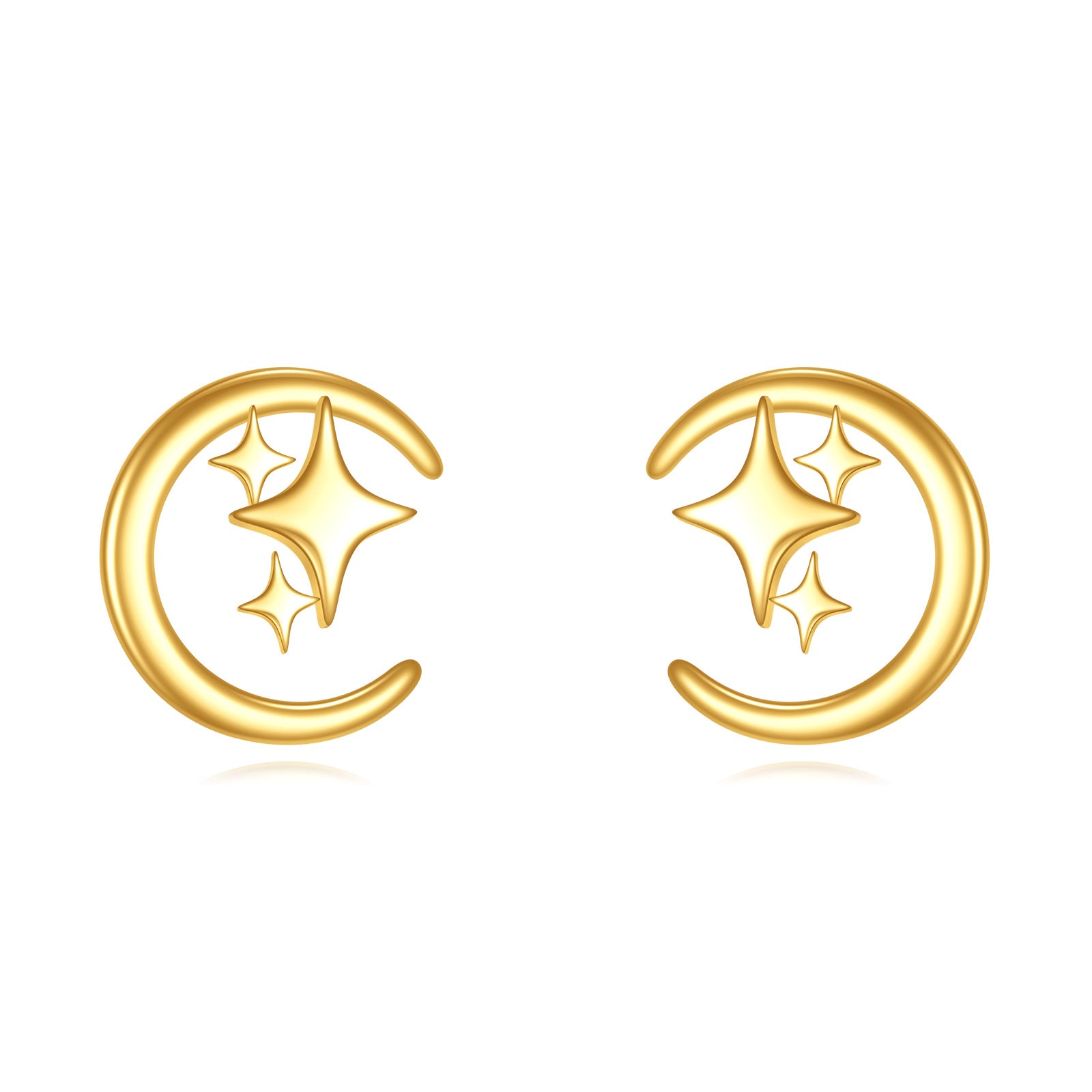 14K Gold Moon & Star Stud Earrings