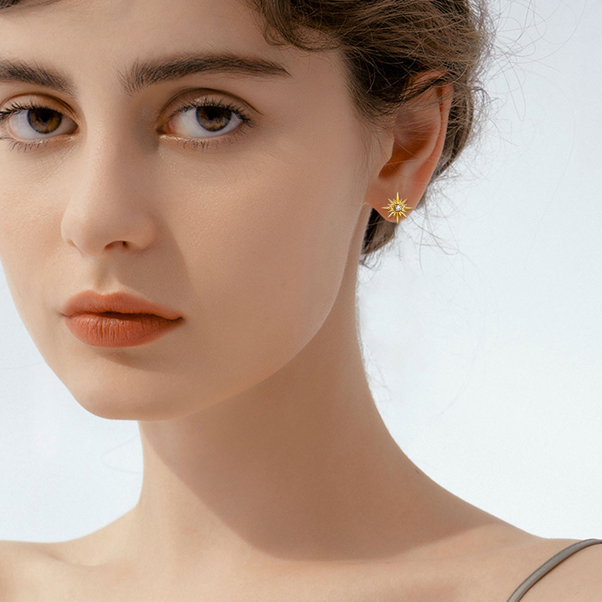 14K Gold Cubic Zirconia Moon & Star Stud Earrings