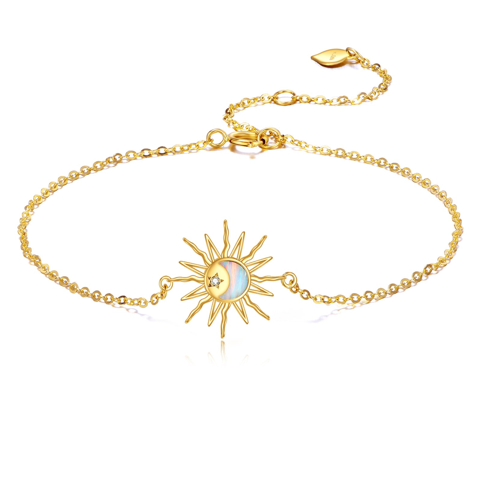 14K Gold Moon & Sun Charm Bracelet