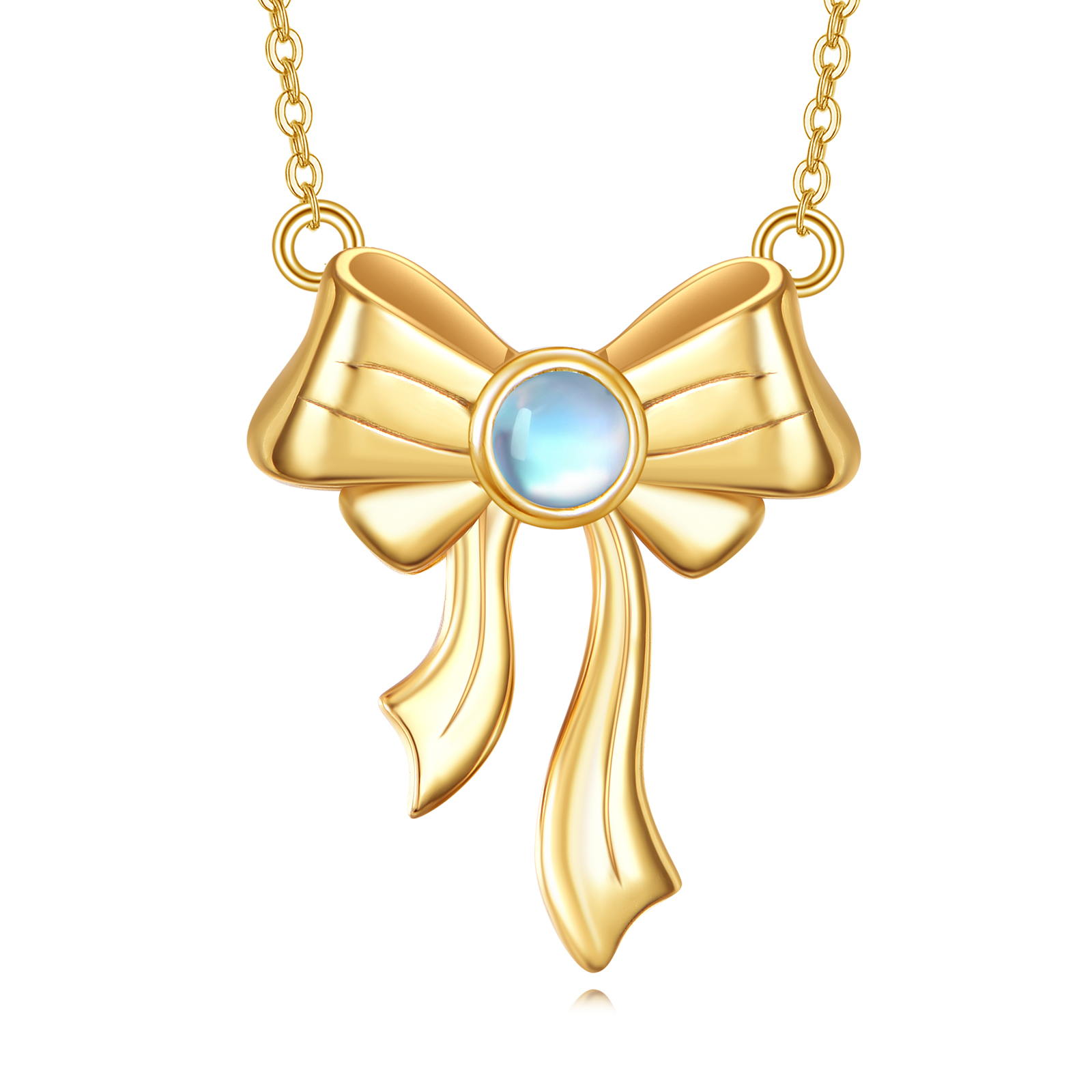 14K Gold Moonstone Bow Pendant Necklace