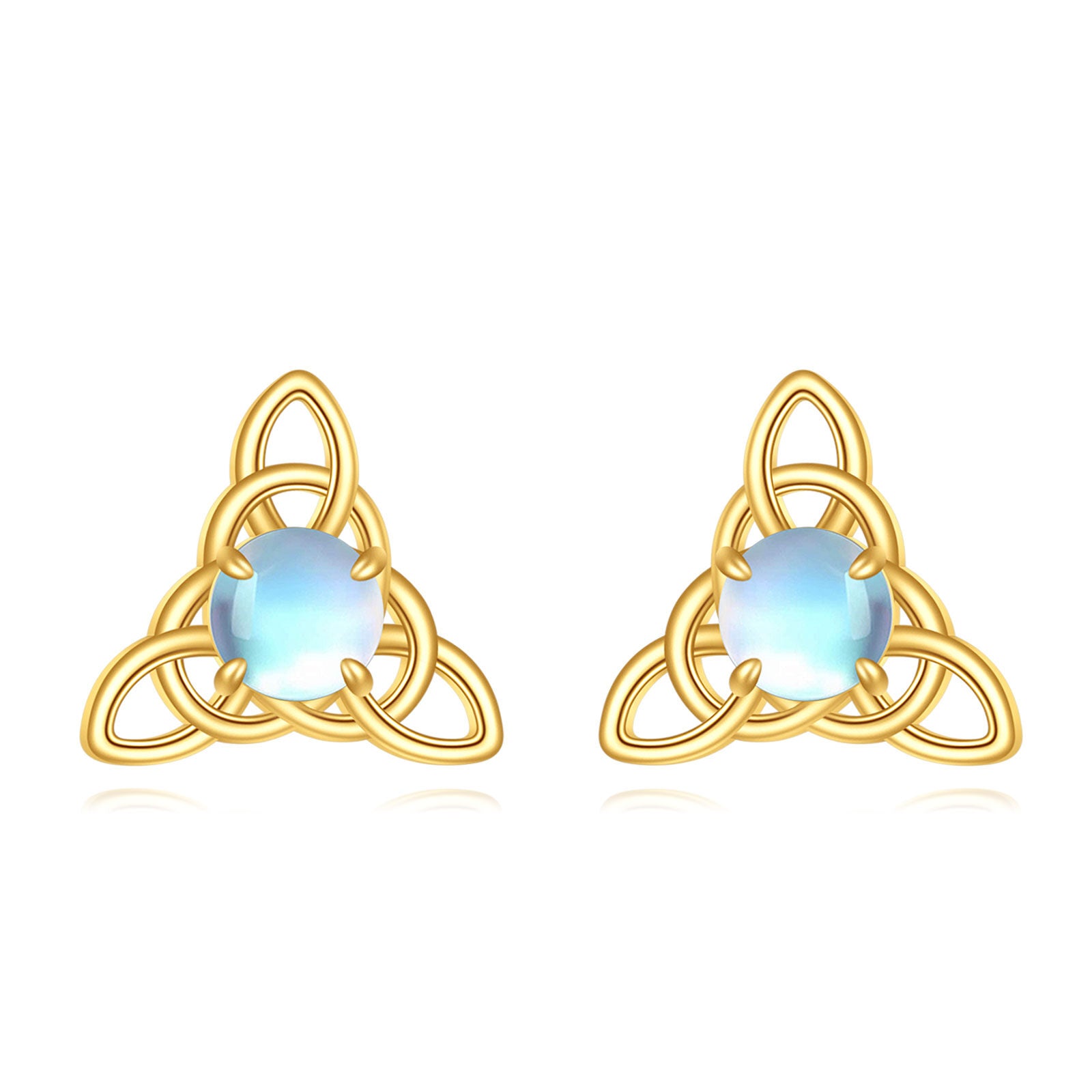 14K Gold Moonstone Celtic Knot Stud Earrings