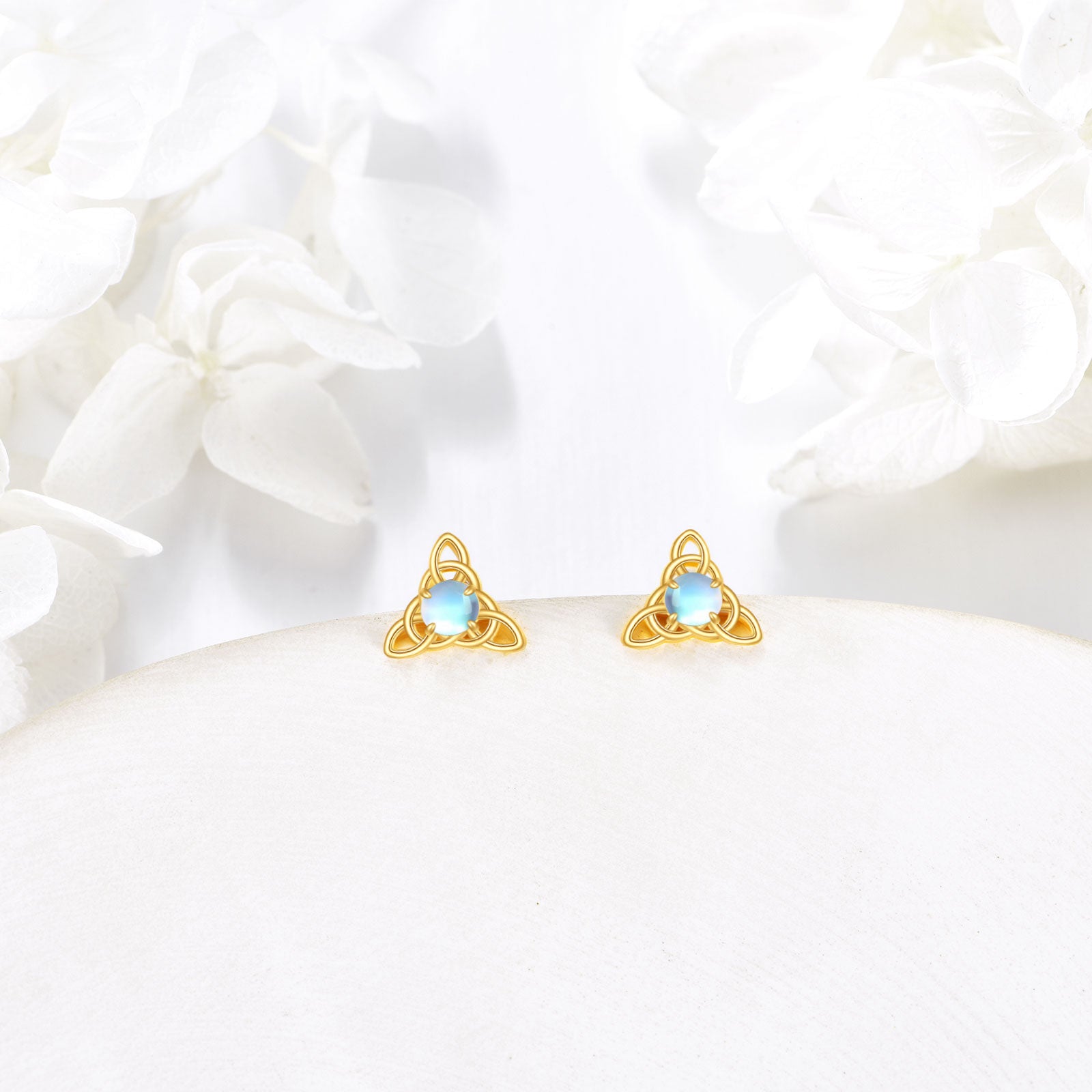 14K Gold Moonstone Celtic Knot Stud Earrings