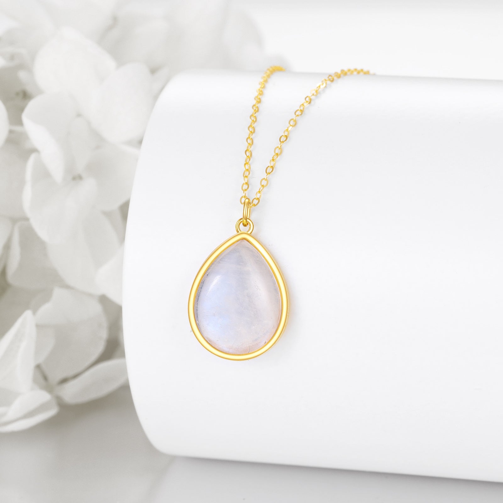14K Gold Moonstone Oval Necklace for Women