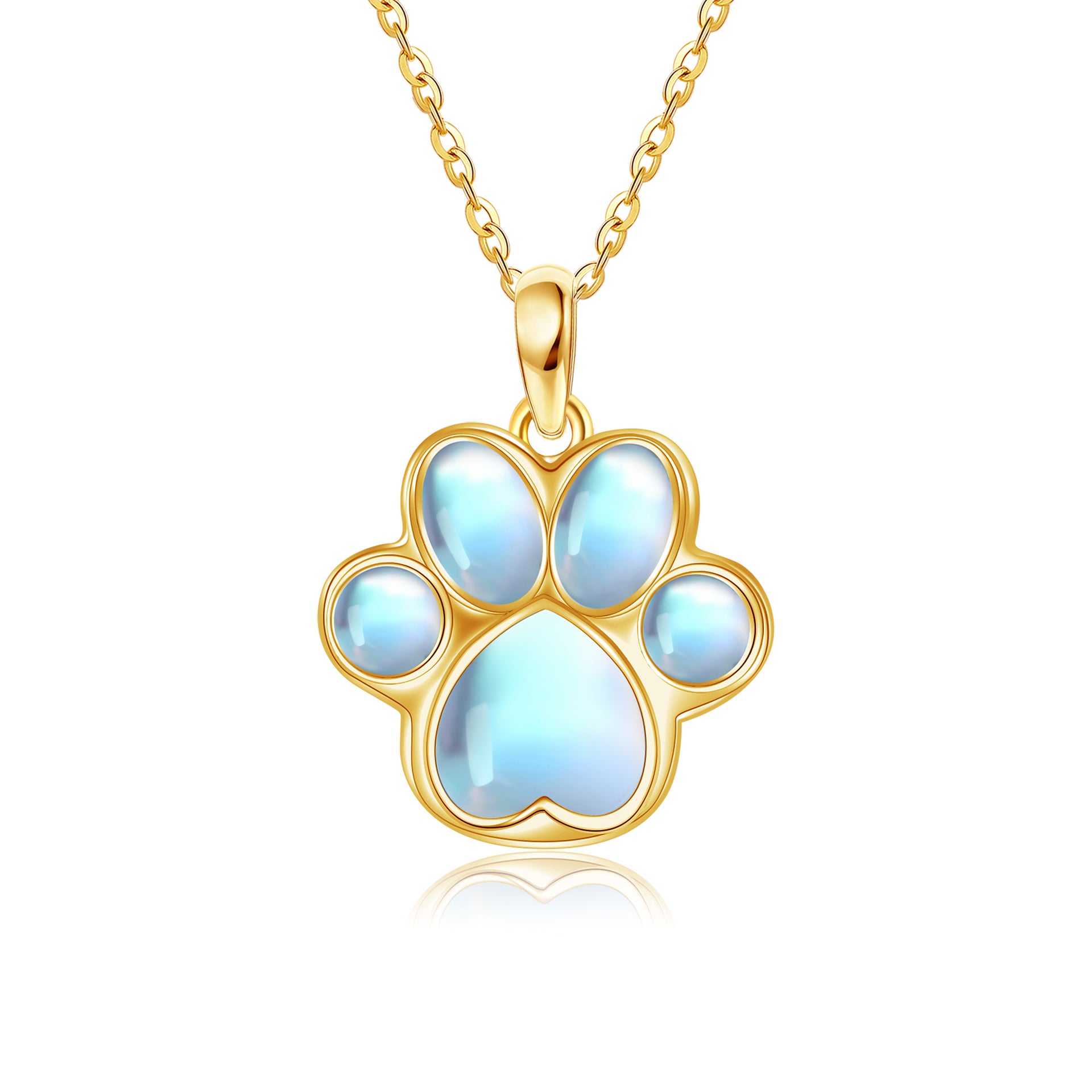 14K Gold Moonstone Paw Pendant Necklace
