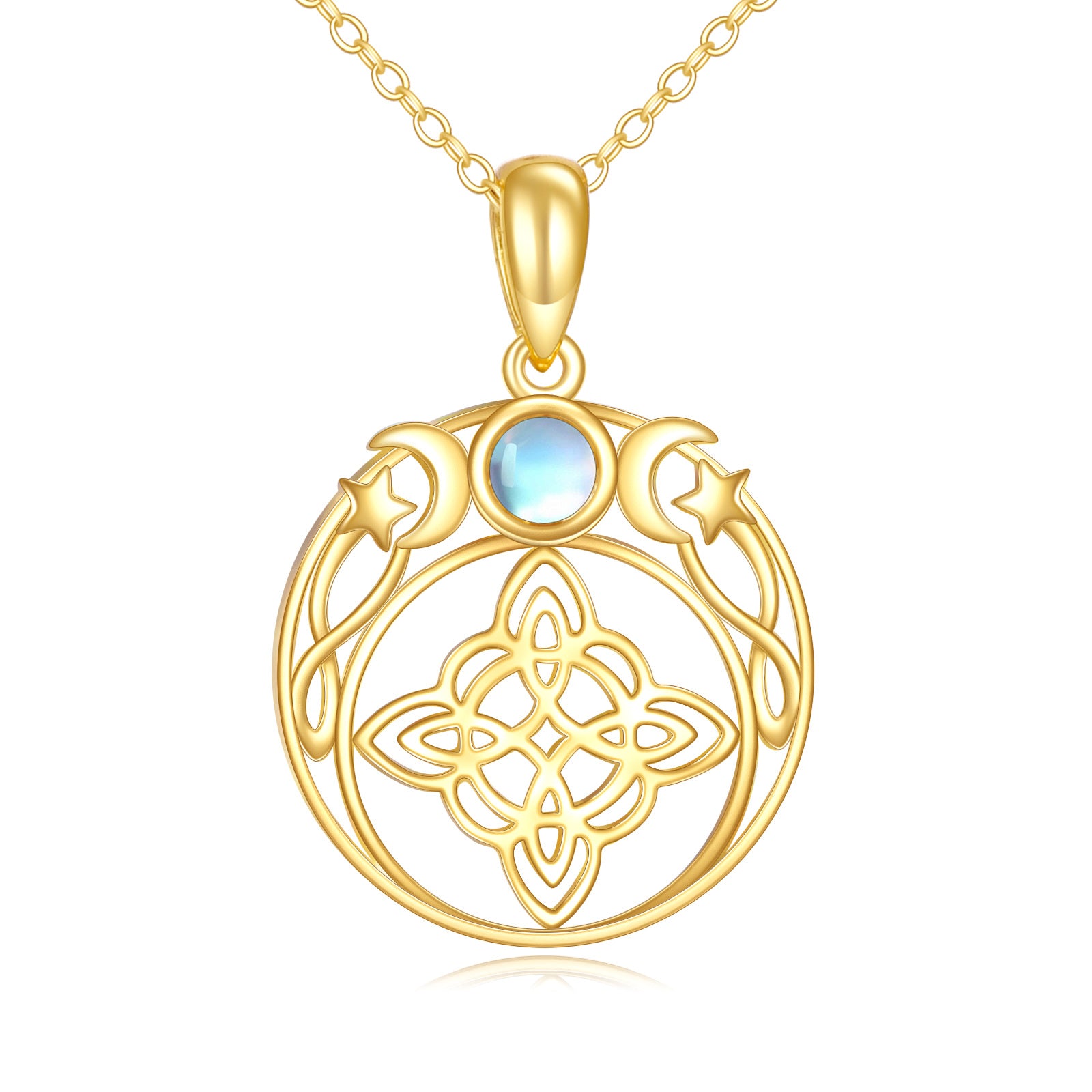 14K Gold Moonstone Witch Pendant Necklace