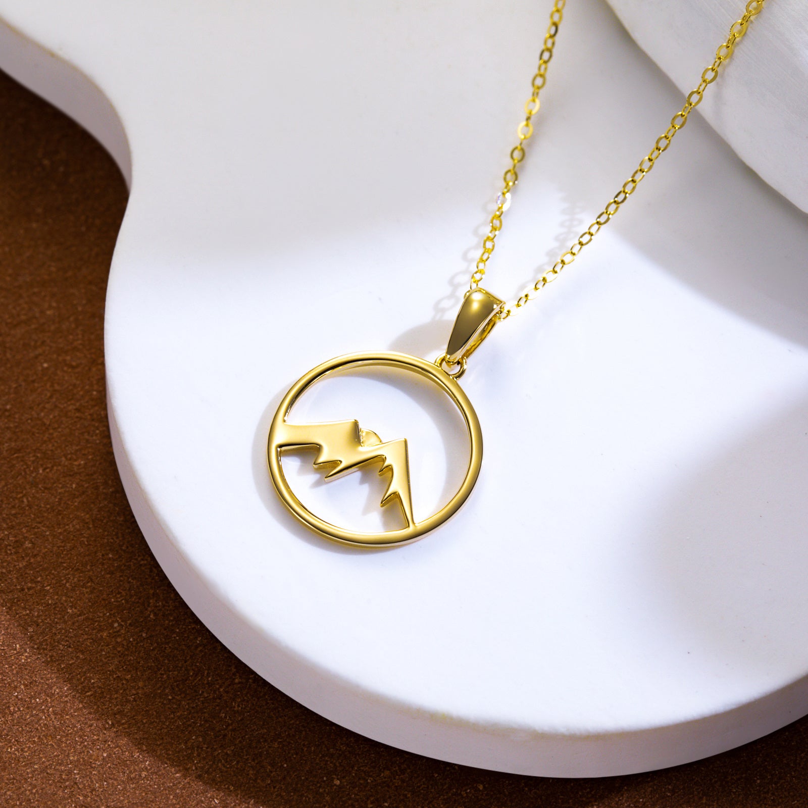 14K Gold Mountains & Sun Contour Pendant Necklace