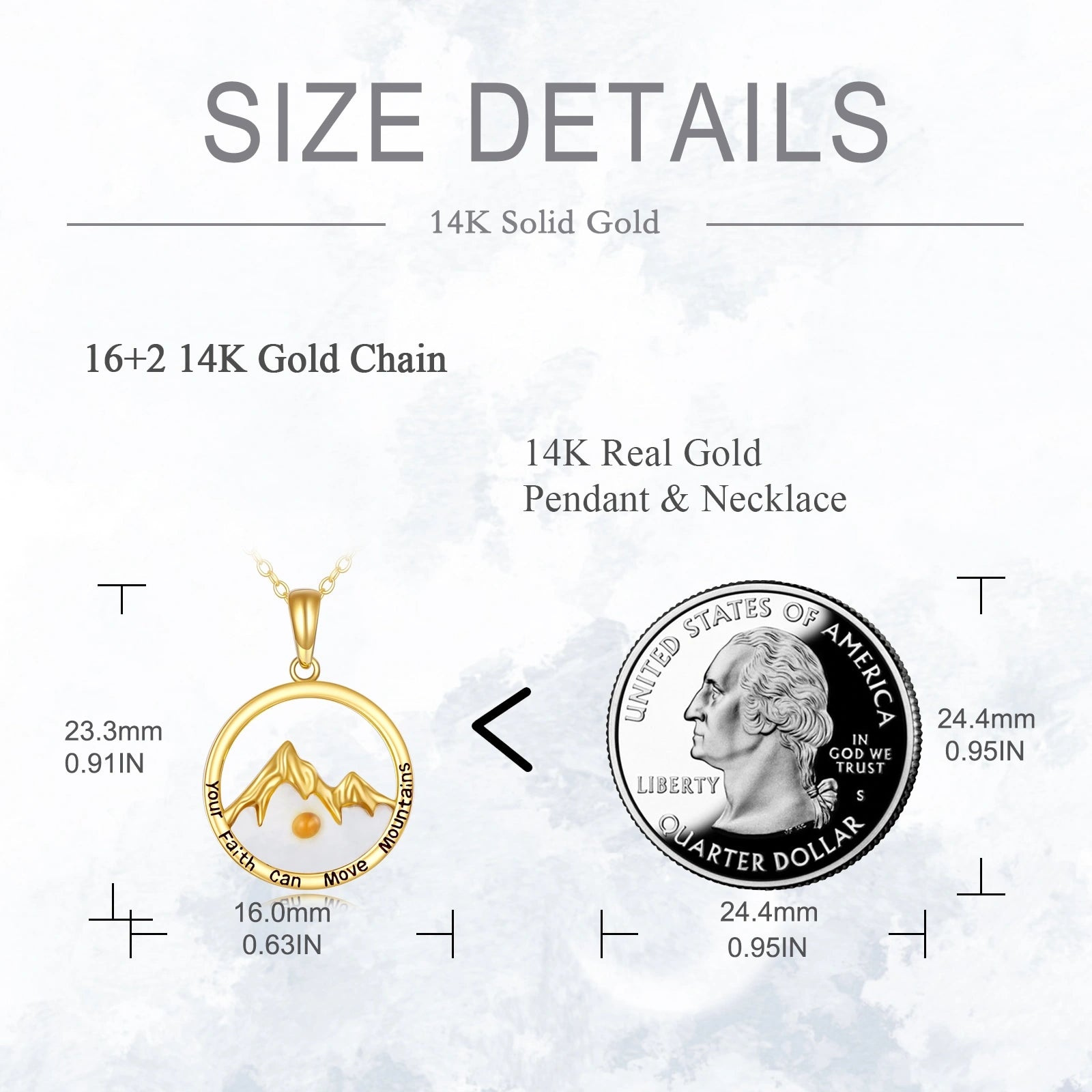 14K Gold Mountains and Sun Faith Pendant Necklace