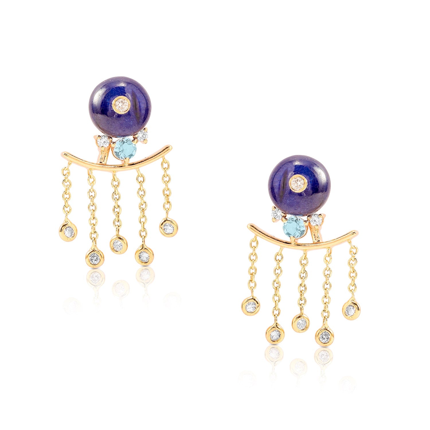 14K Gold Nightbloom Beads & Aquamarine Diamond Drizzle Danglers Earrings For Gifting