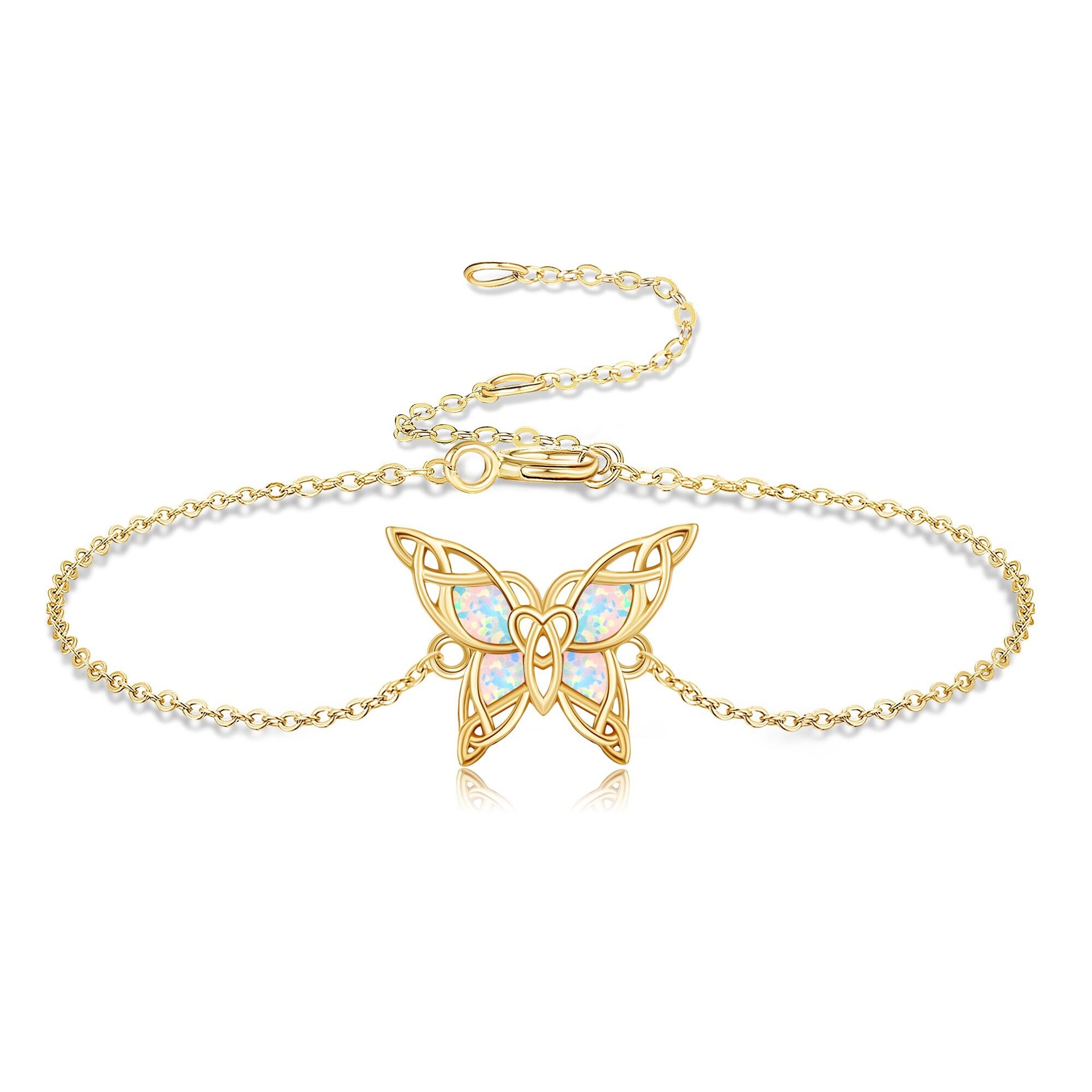 14K Gold Opal Butterfly Bracelet for Women