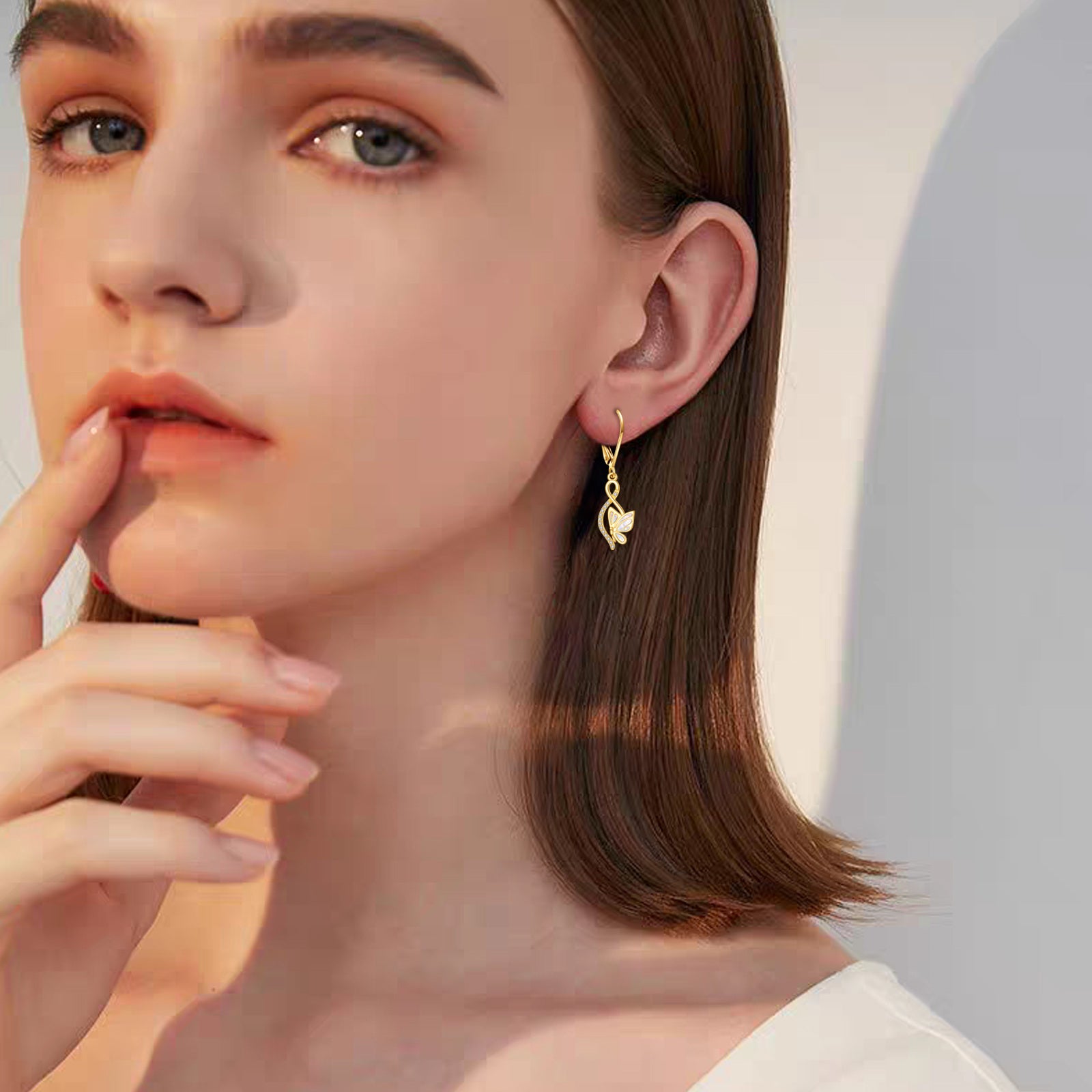 14K Gold Opal Butterfly Drop Earrings