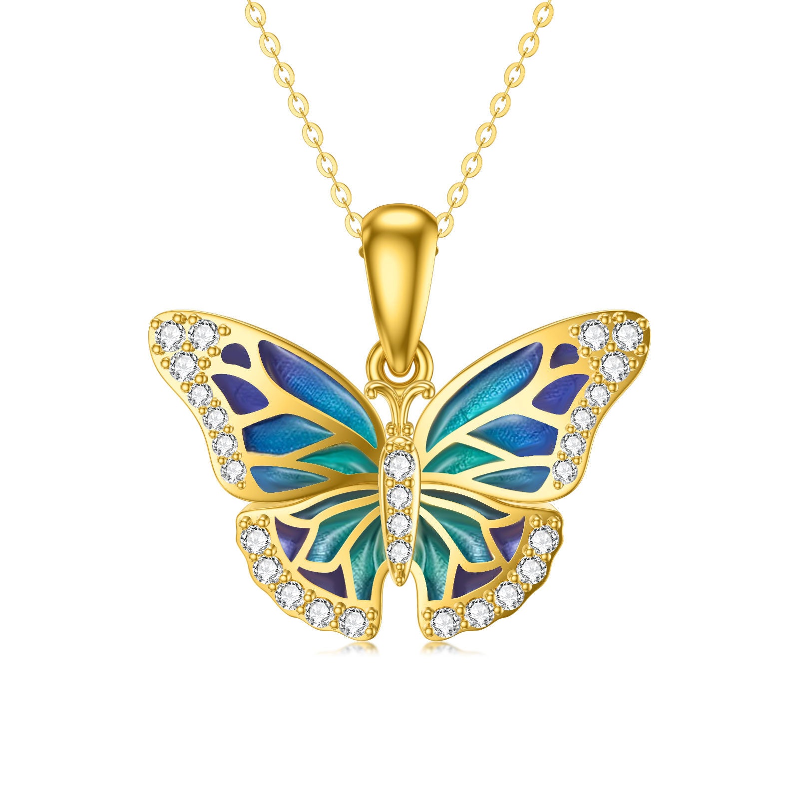 14K Gold Cubic Zirconia Butterfly Pendant Necklace