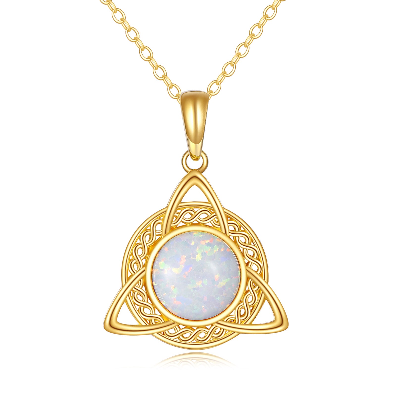 14K Gold Opal Celtic Knot Pendant Necklace