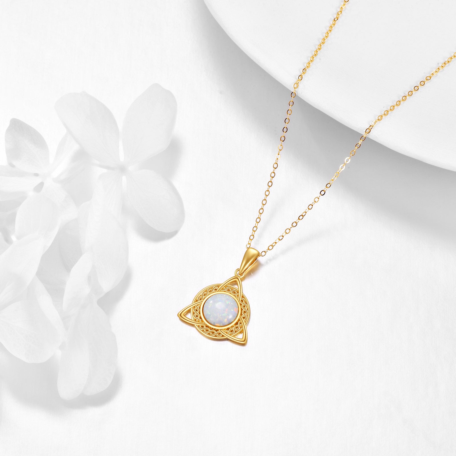 14K Gold Opal Celtic Knot Pendant Necklace