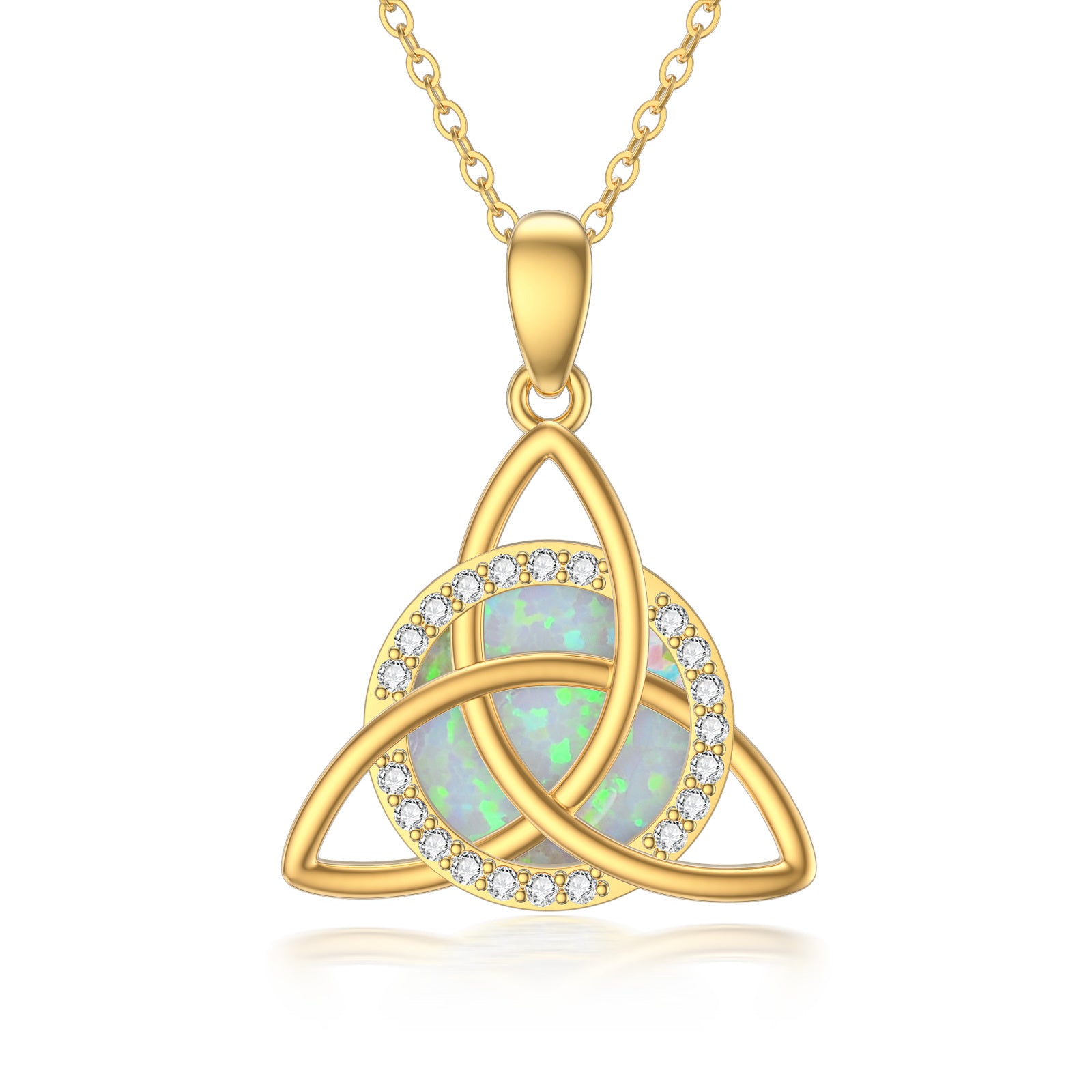 14K Gold Opal & Cubic Zirconia Celtic Knot Pendant Necklace