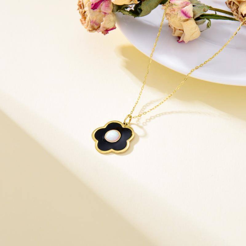 14K Gold Opal Cherry Blossom Pendant Necklace