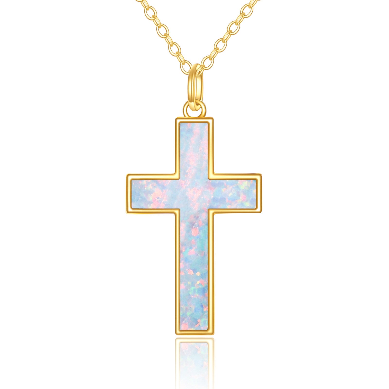 14K Gold Opal Cross Pendant Necklace