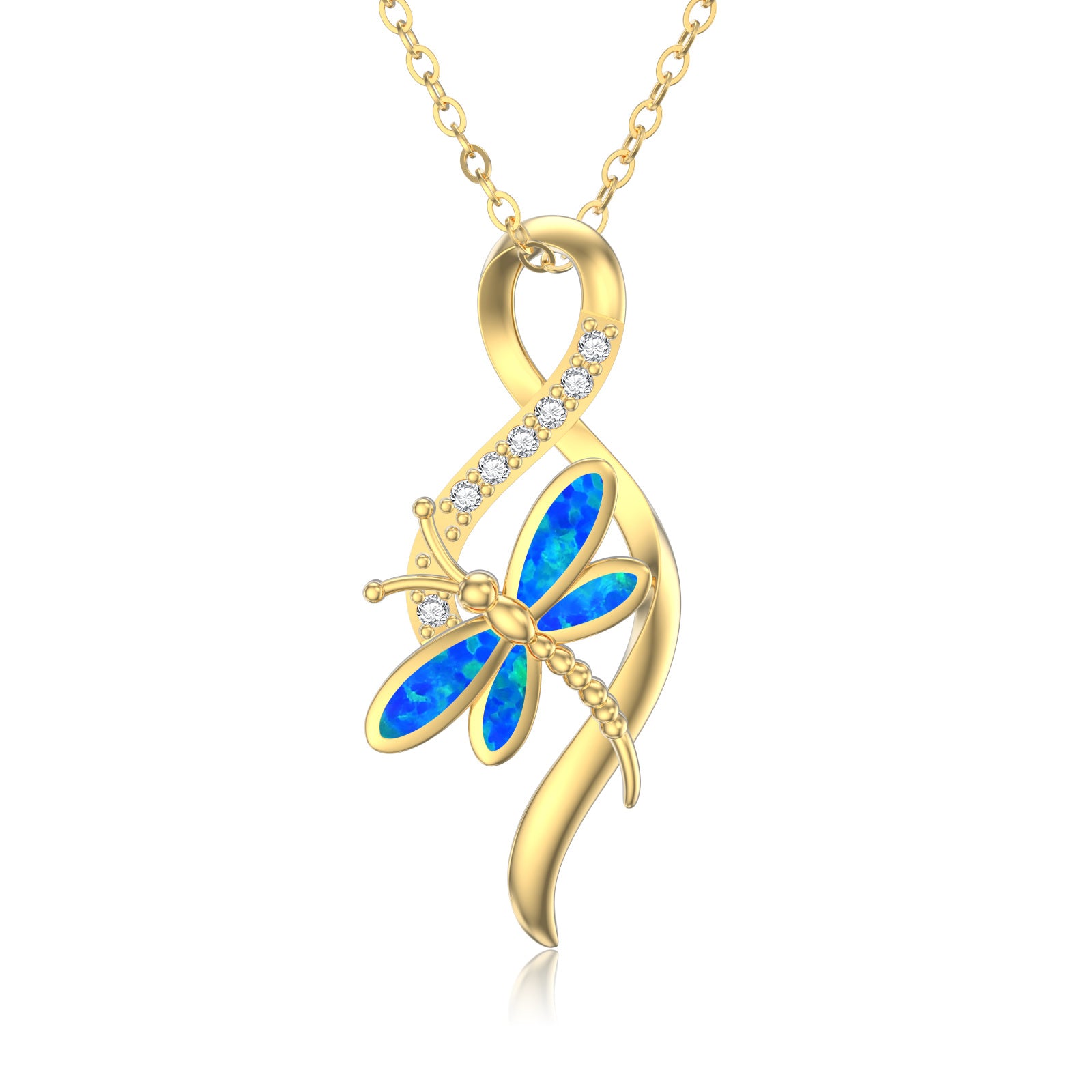 14K Gold Opal Dragonfly Infinity Symbol Necklace for Women