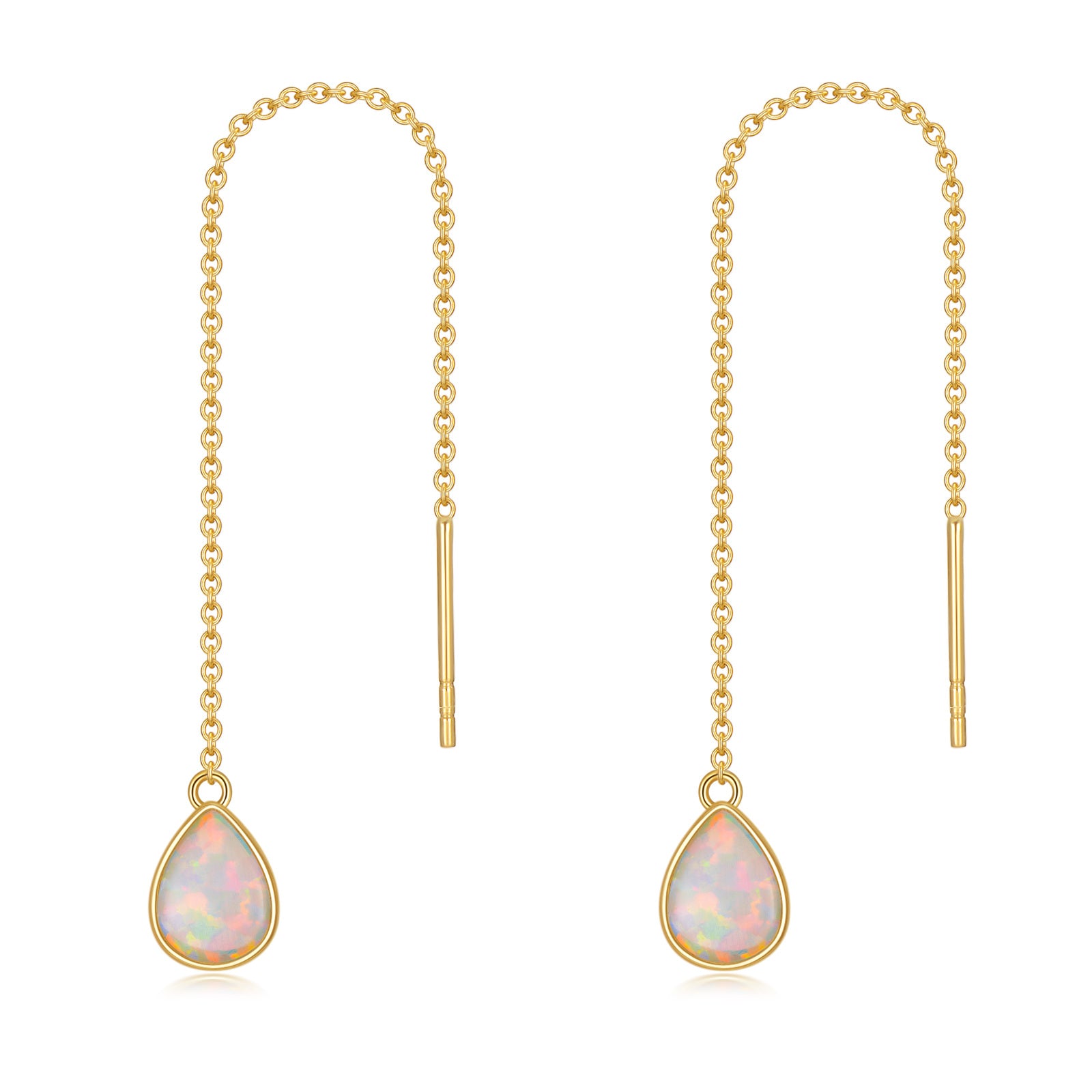 14K Gold Opal Drop Shape Drop Earrings