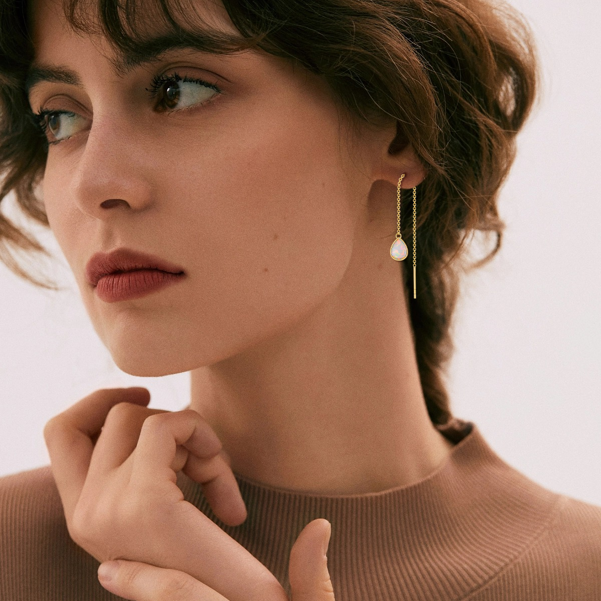 14K Gold Opal Drop Shape Drop Earrings