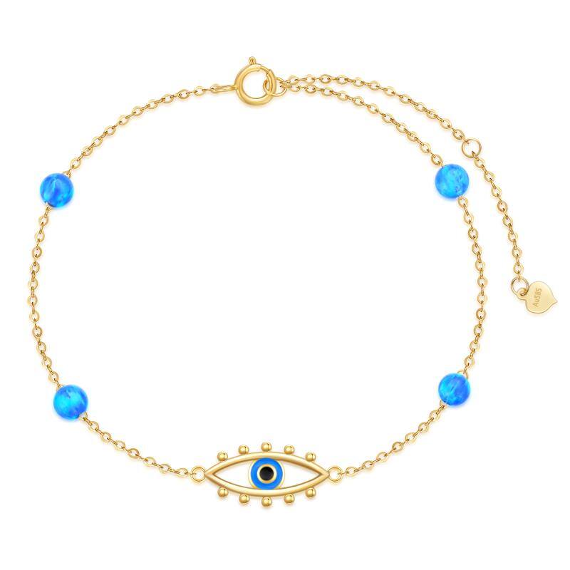 14K Gold Opal Evil Eye Charm Bracelet