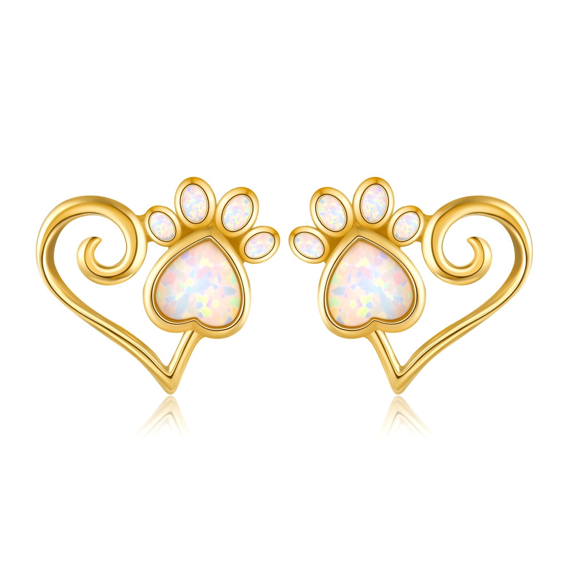 14K Gold Opal Footprints Stud Earrings
