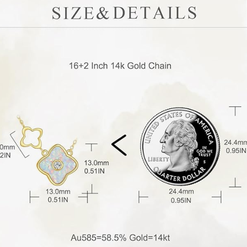 14K Gold Opal Four Leaf Clover Necklace for Women
