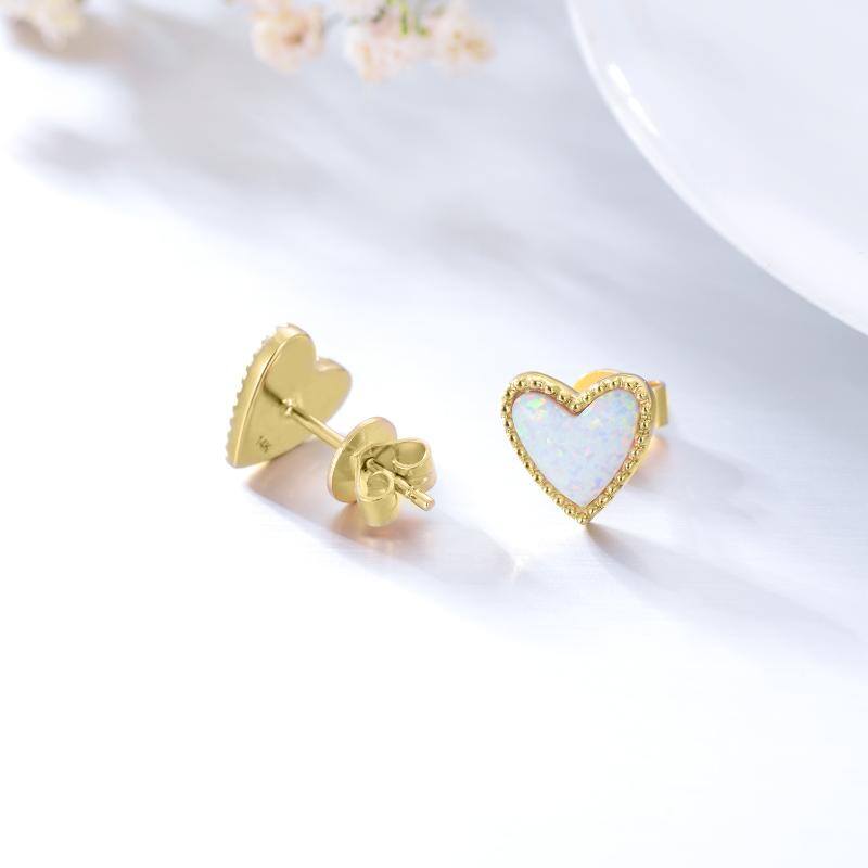 14K Gold Opal Heart Stud Earrings