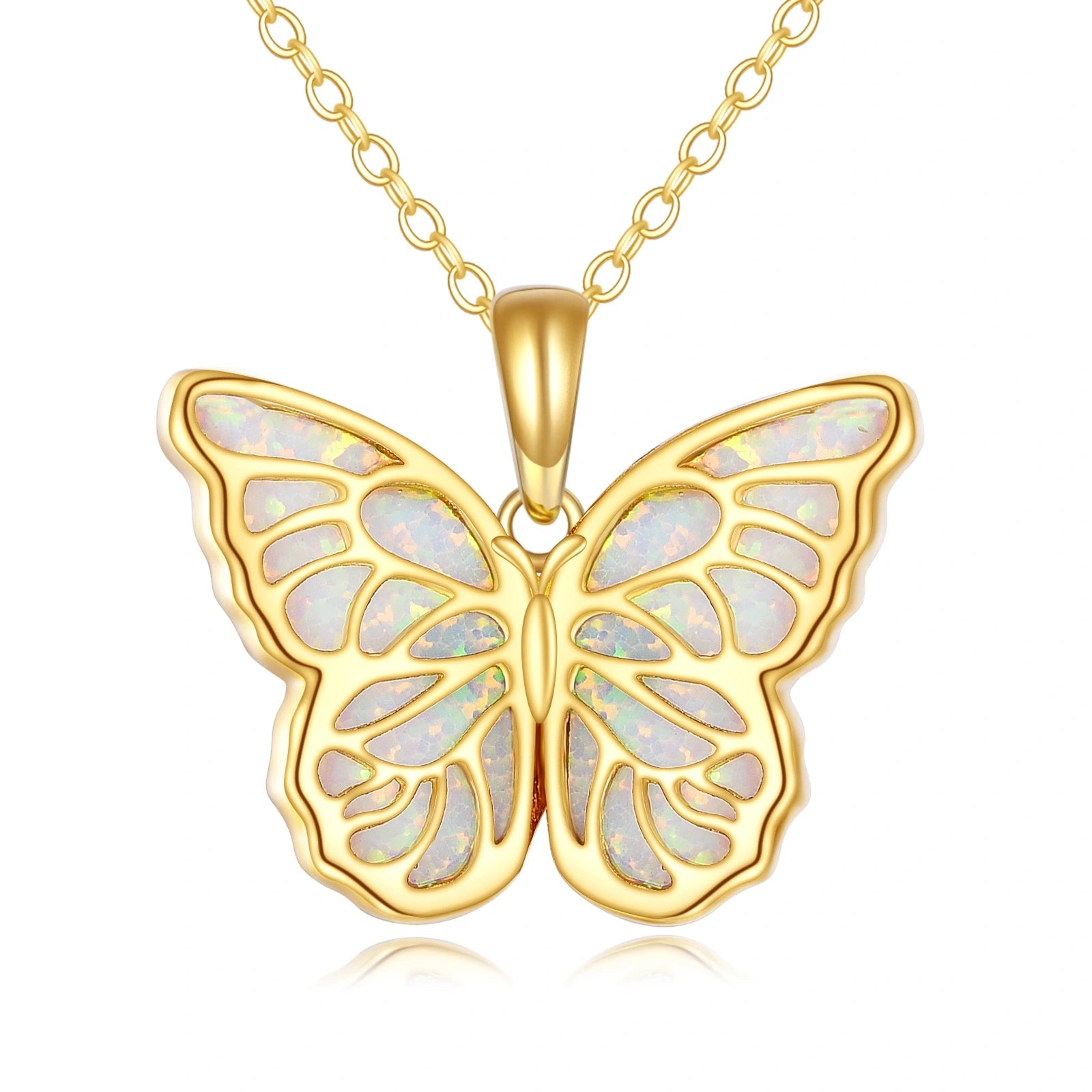 Sterling Silver with Gold Plated Opal Butterfly Pendant Necklace