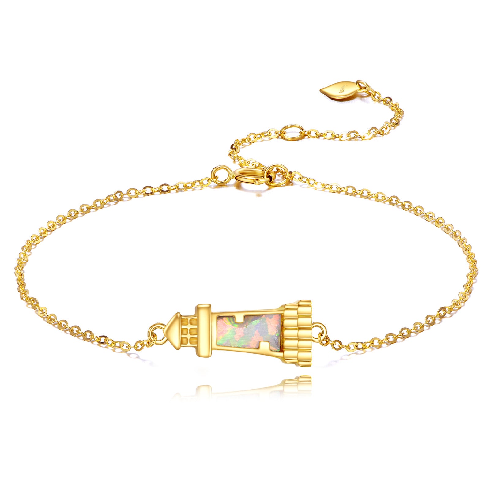 14K Gold Opal Lighthouse Charm Bracelet