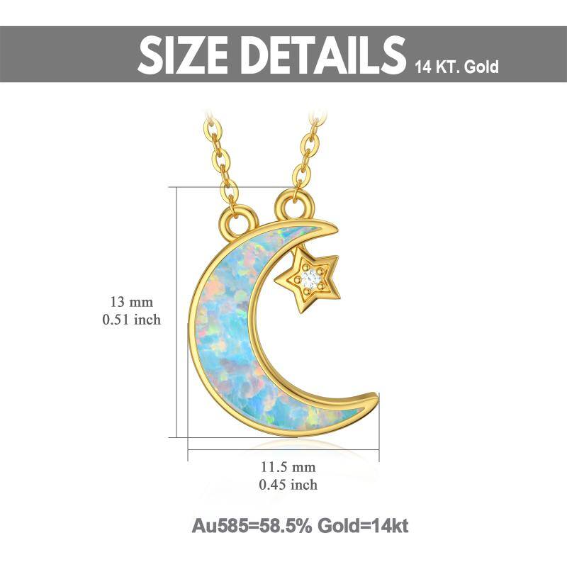 14K Yellow Gold Cubic Zirconia Star With Opal Moon Pendant Necklace For Women