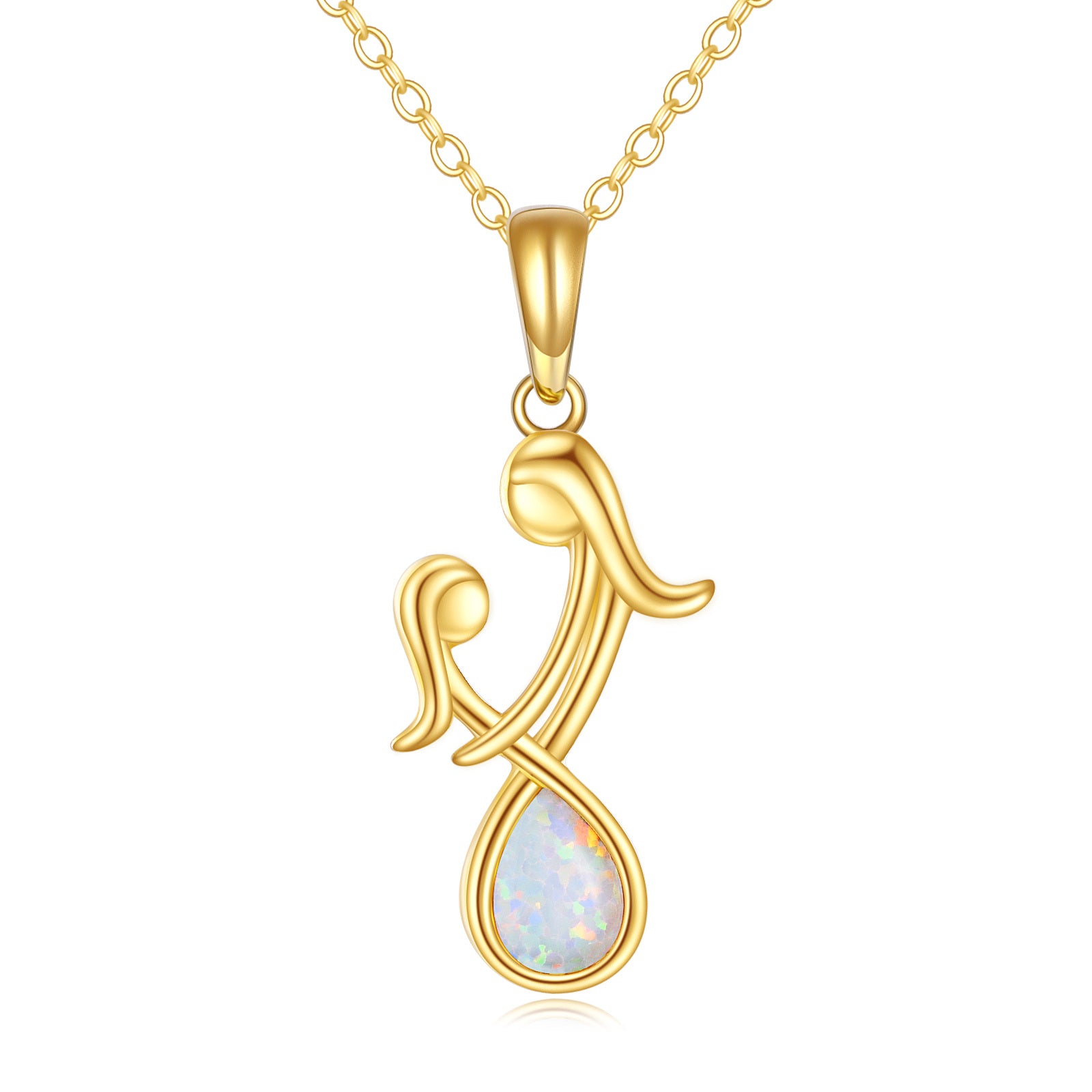 14K Gold Opal Mother & Daughter Pendant Necklace