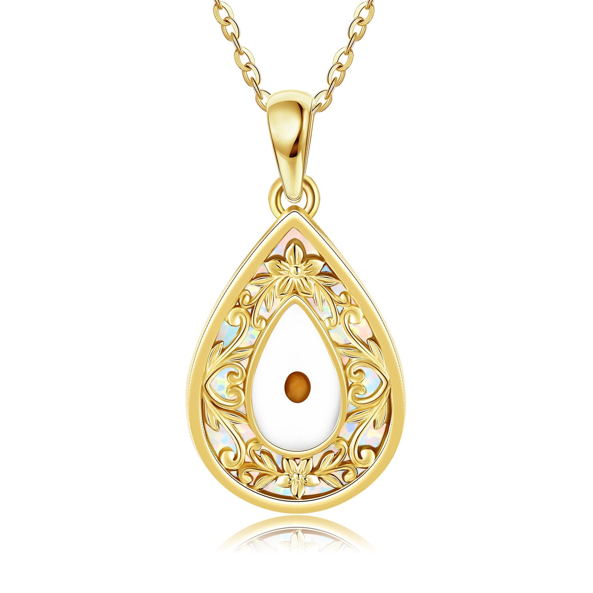 14K Gold Opal Mustard Seeds Necklace for Women