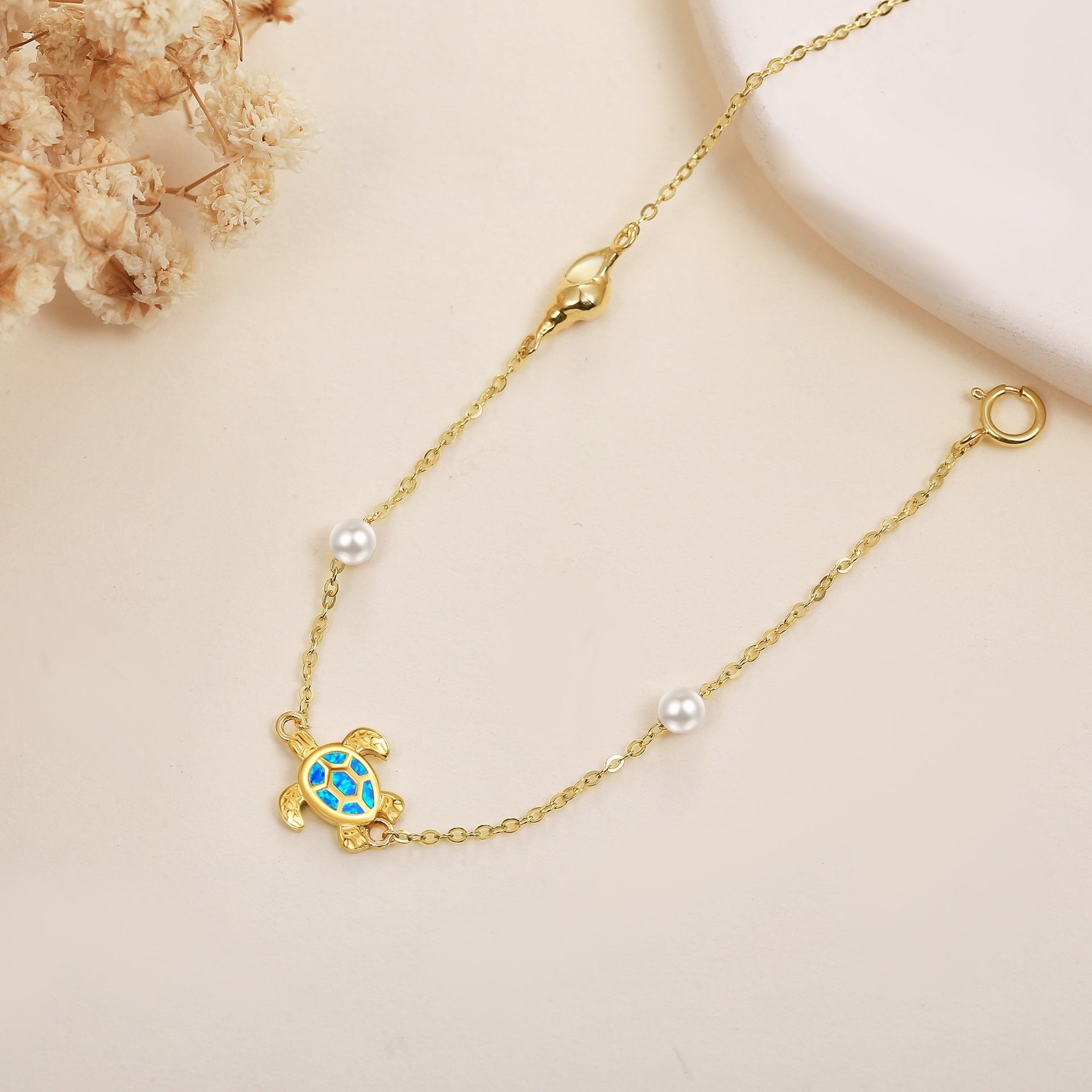 14K Gold Opal & Pearl Tortoise Bracelet for Women