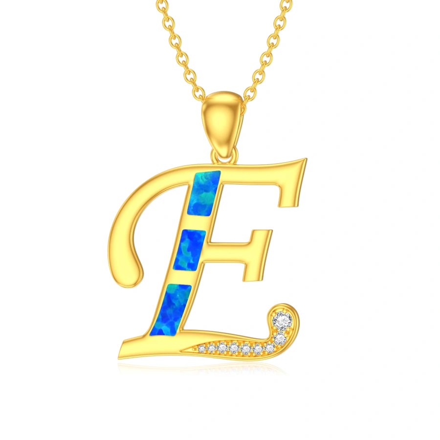 14K Gold Opal Personalized Initial Pendant Necklace